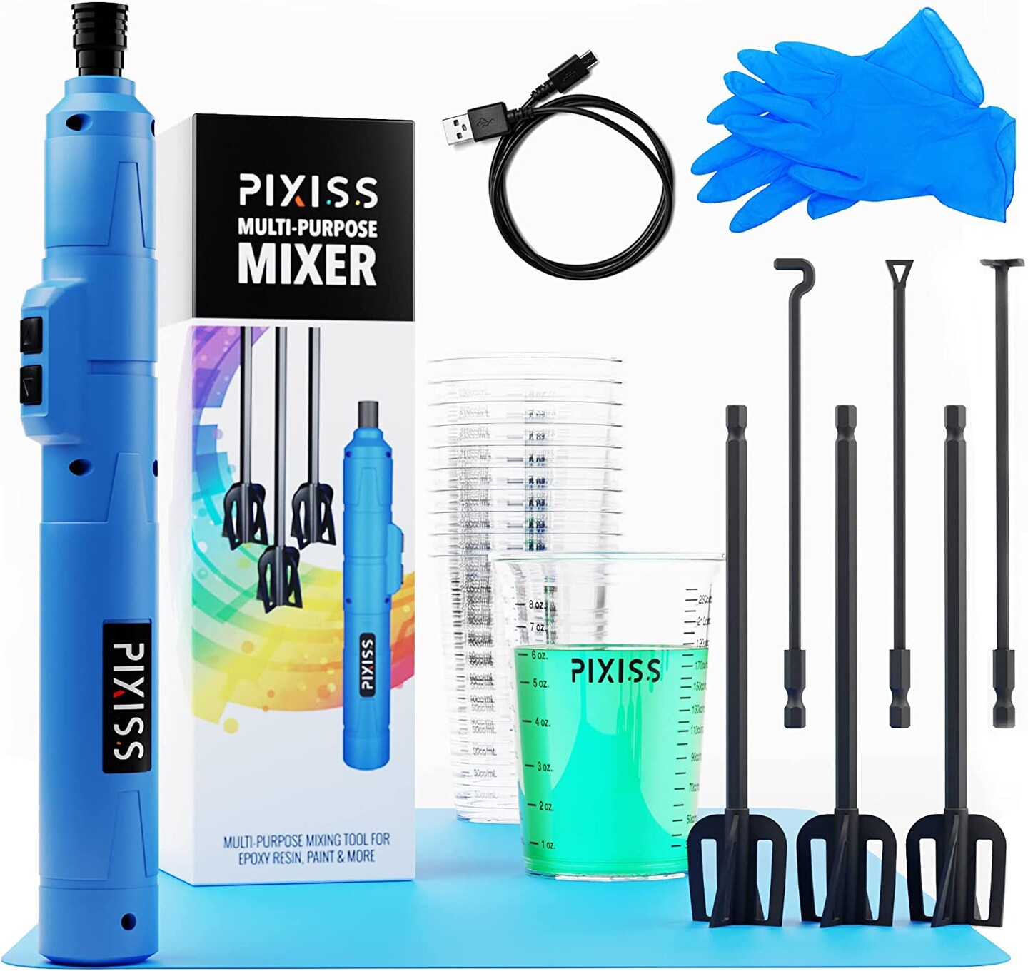 Pixiss Premium Resin Mixer - Handheld Rechargeable Epoxy Resin Mixer Starter Kit