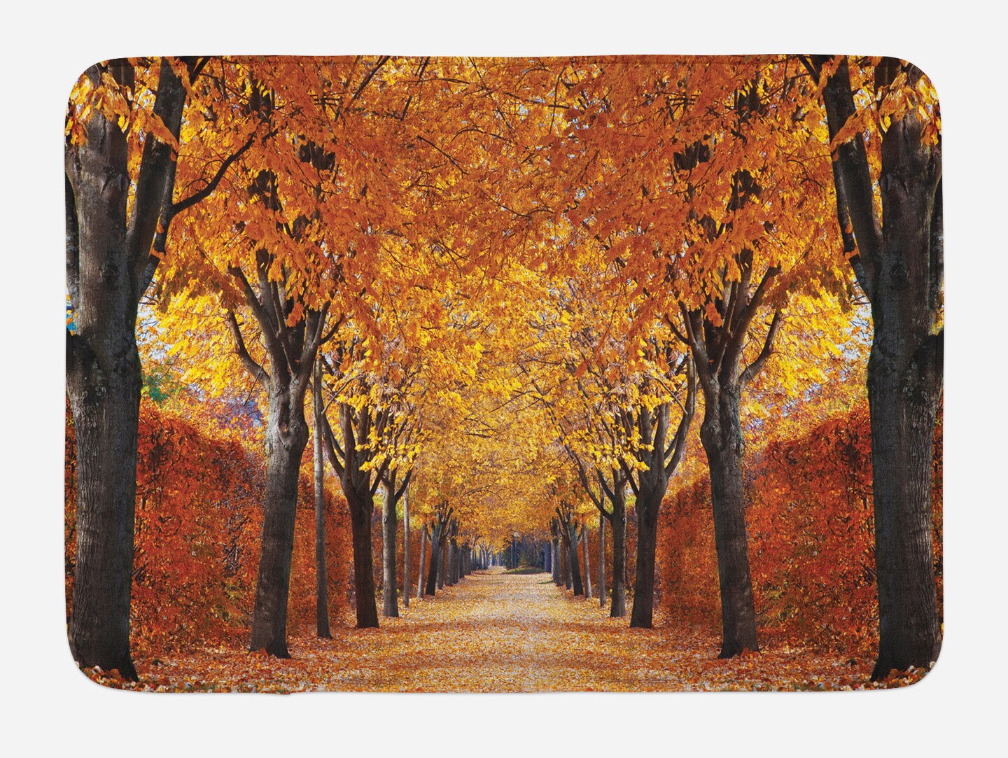 Ambesonne Autumn Bath Mat, Pathway in The Woods Covered with Dried Deciduous Tree Leaves Romantic Fall Season, Plush Bathroom Decor Mat with Non Slip Backing, 29.5&#x22; X 17.5&#x22;, Orange Brown