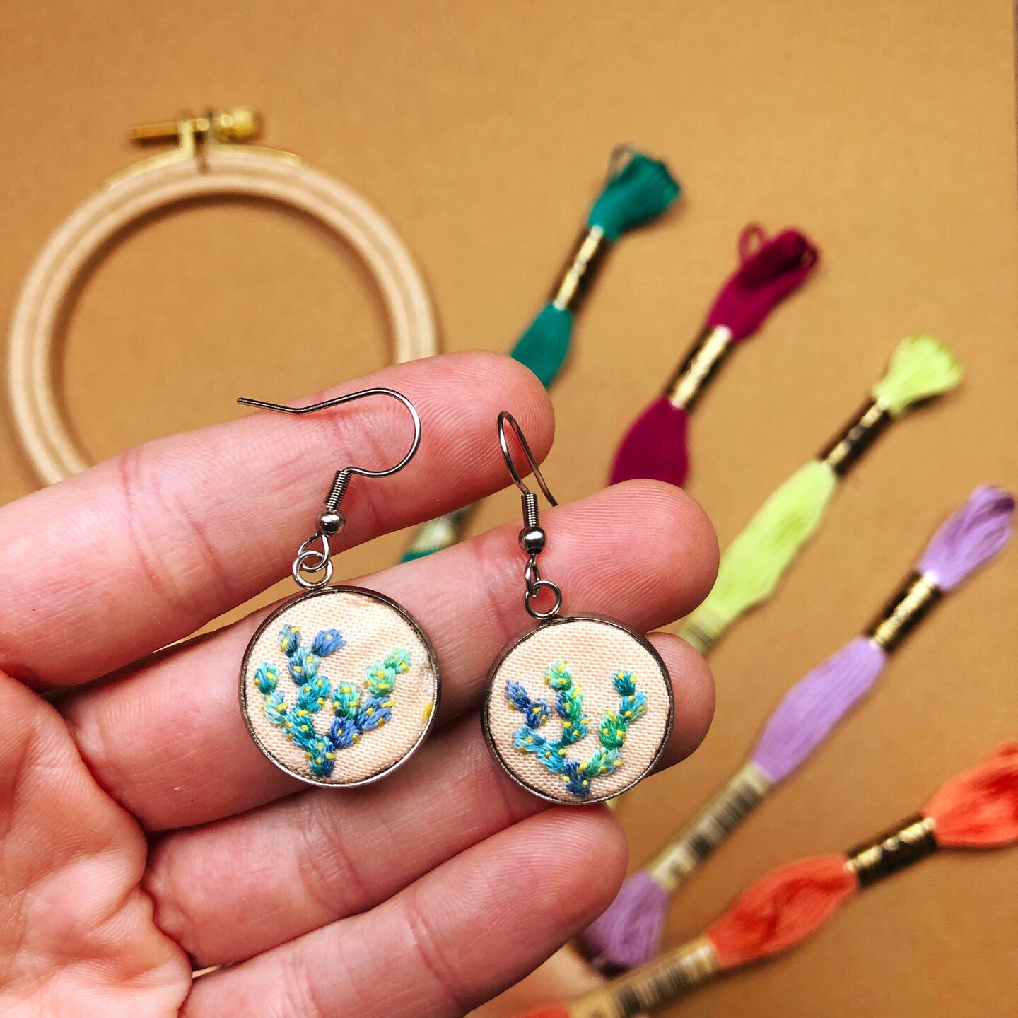 MCreativeJ Embroidered Mushroom, Flower, Cactus Earrings - Beginner DIY Craft Kit
