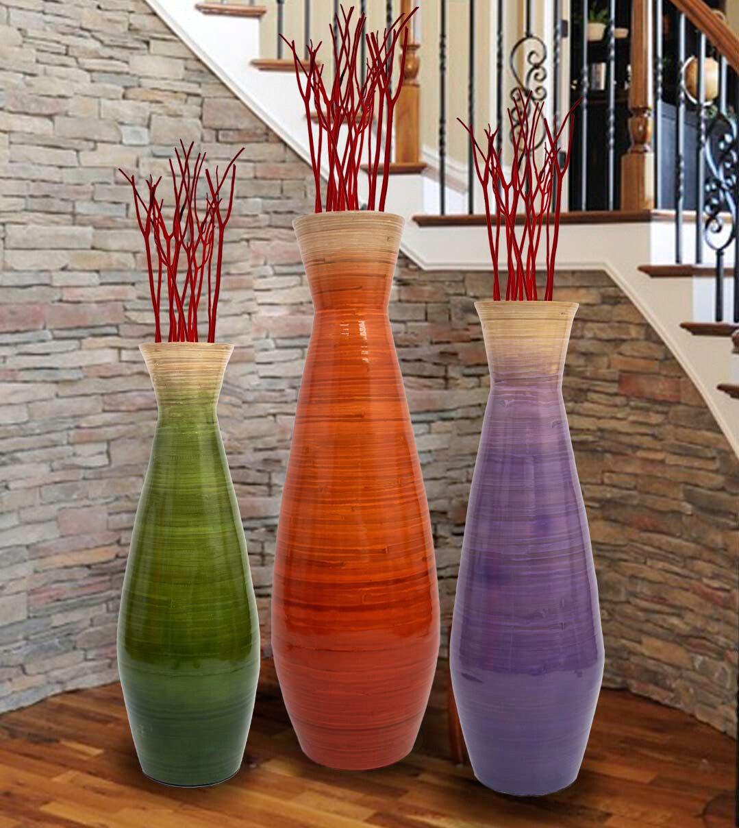 Uniquewise Classic Bamboo Floor Vase Handmade, For Dining, Living Room, Entryway, Fill Up With Dried Branches Or Flowers