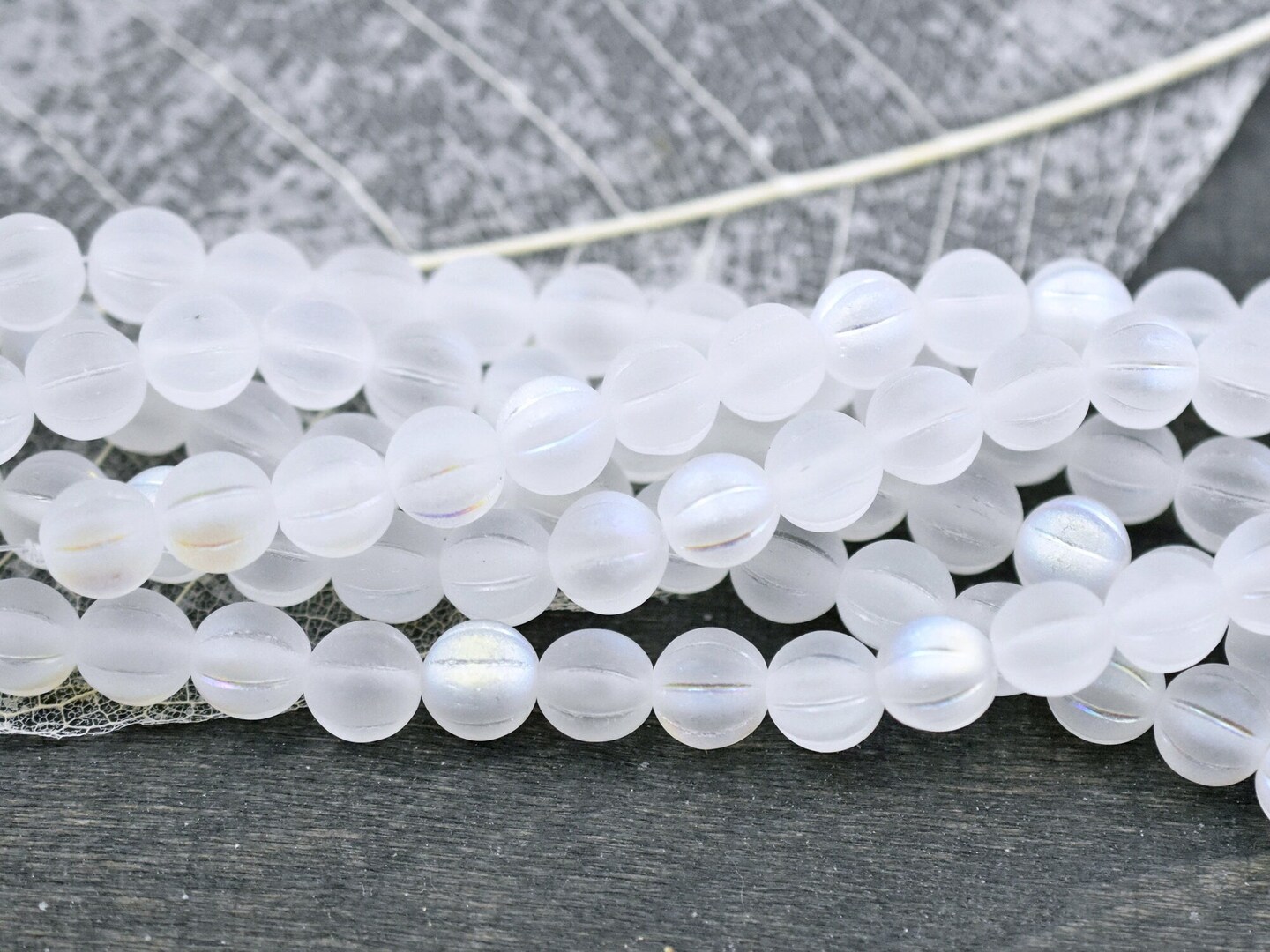 *16* 8mm Matte Crystal AB Round Melon Beads