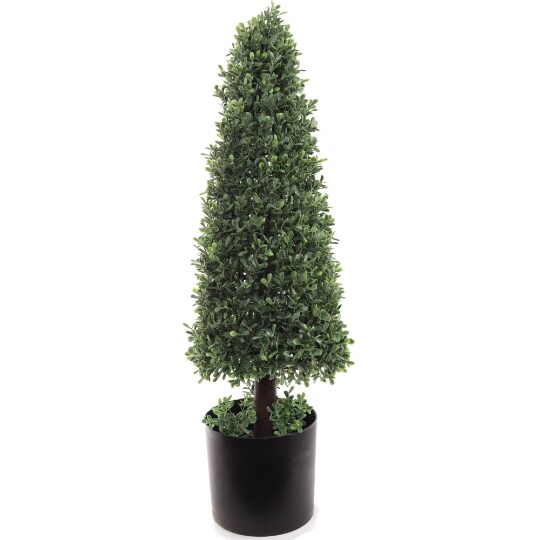 30&#x22; UV Boxwood Cone Topiary Tree in Black Pot by Floral Home&#xAE;