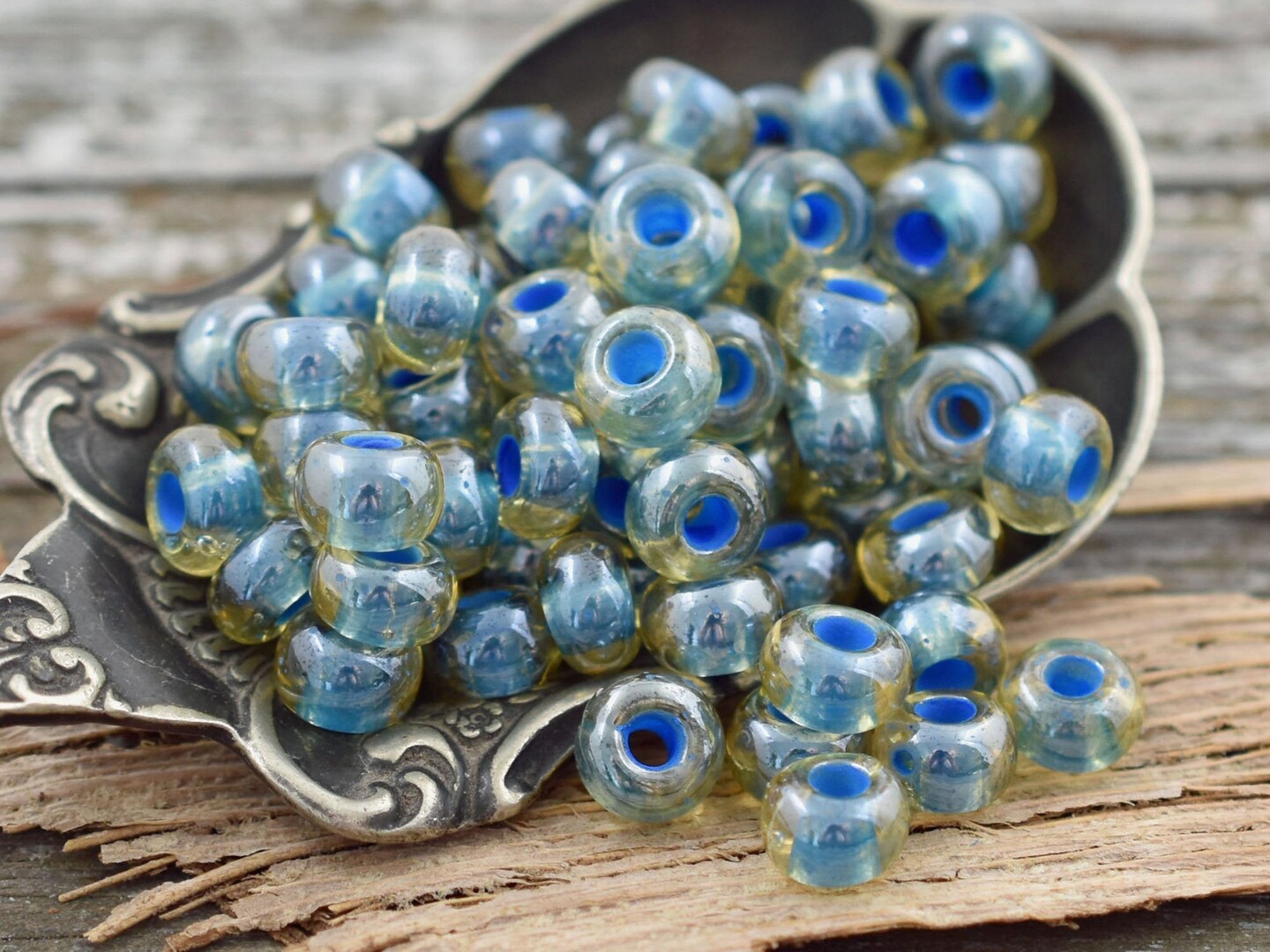 50G Blue Lined Topaz Czech 2/0 Seed Beads