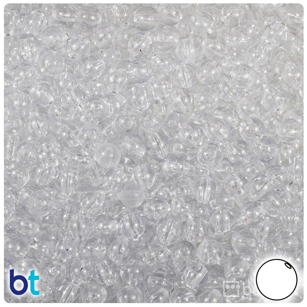 BeadTin Crystal Transparent 6mm Round Plastic Craft Beads (500pcs)
