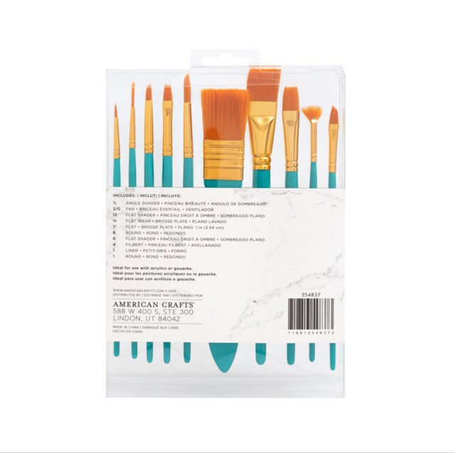 PAINT BRUSHES -AC- ART SUPPLY BASICS - ACRYLIC - TAKLON BRISTLES (10 Pc) 354837