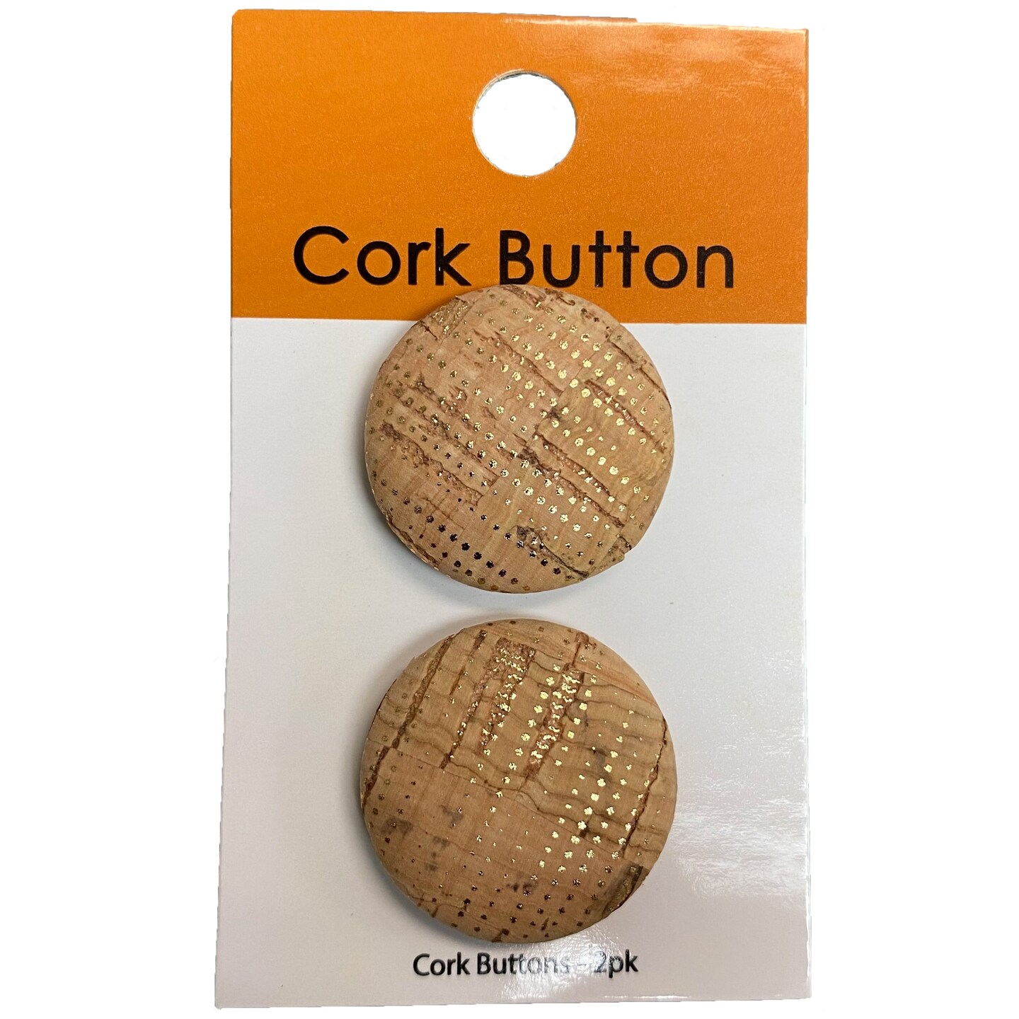 Belagio Cork Covered Button, 1" Diameter, 2 Piece, Metallic Dot, Natural/Gold