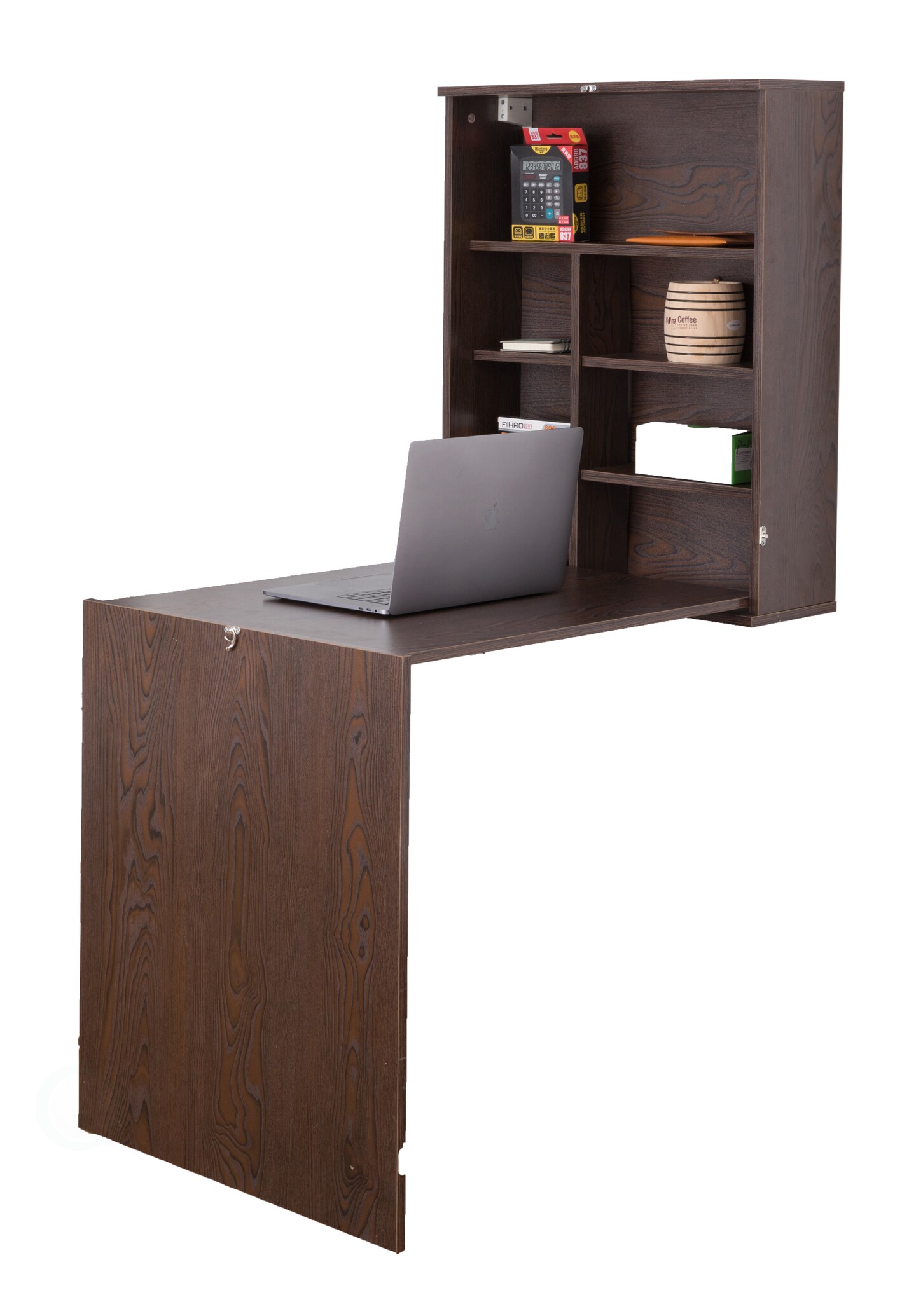 Wall Mount Laptop Fold-out Desk with Shelves