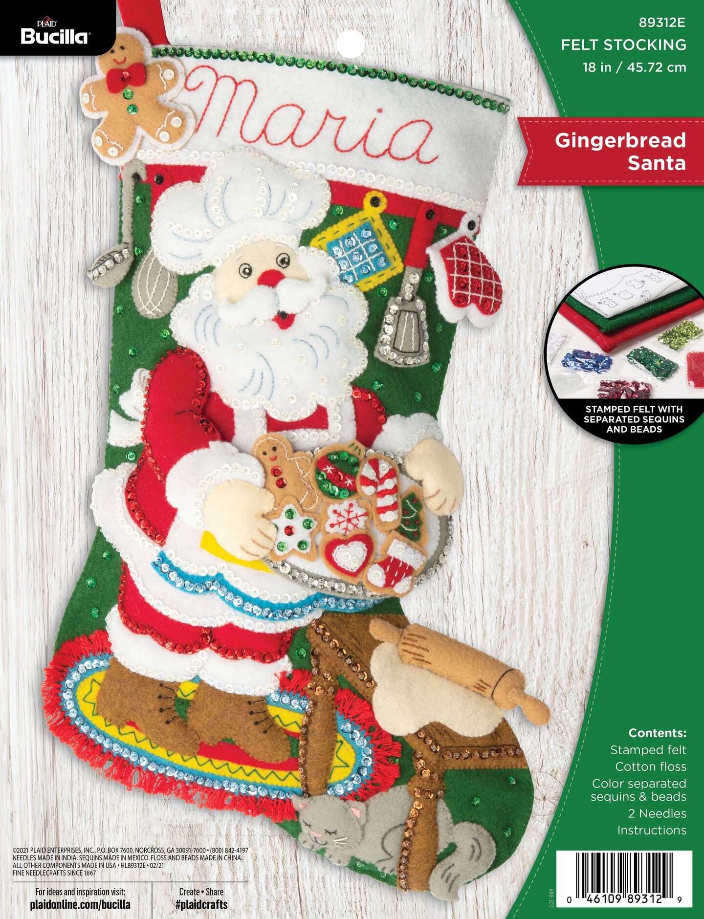 Bucilla Felt Stocking Applique Kit 18&#x22; Long-Gingerbread Santa