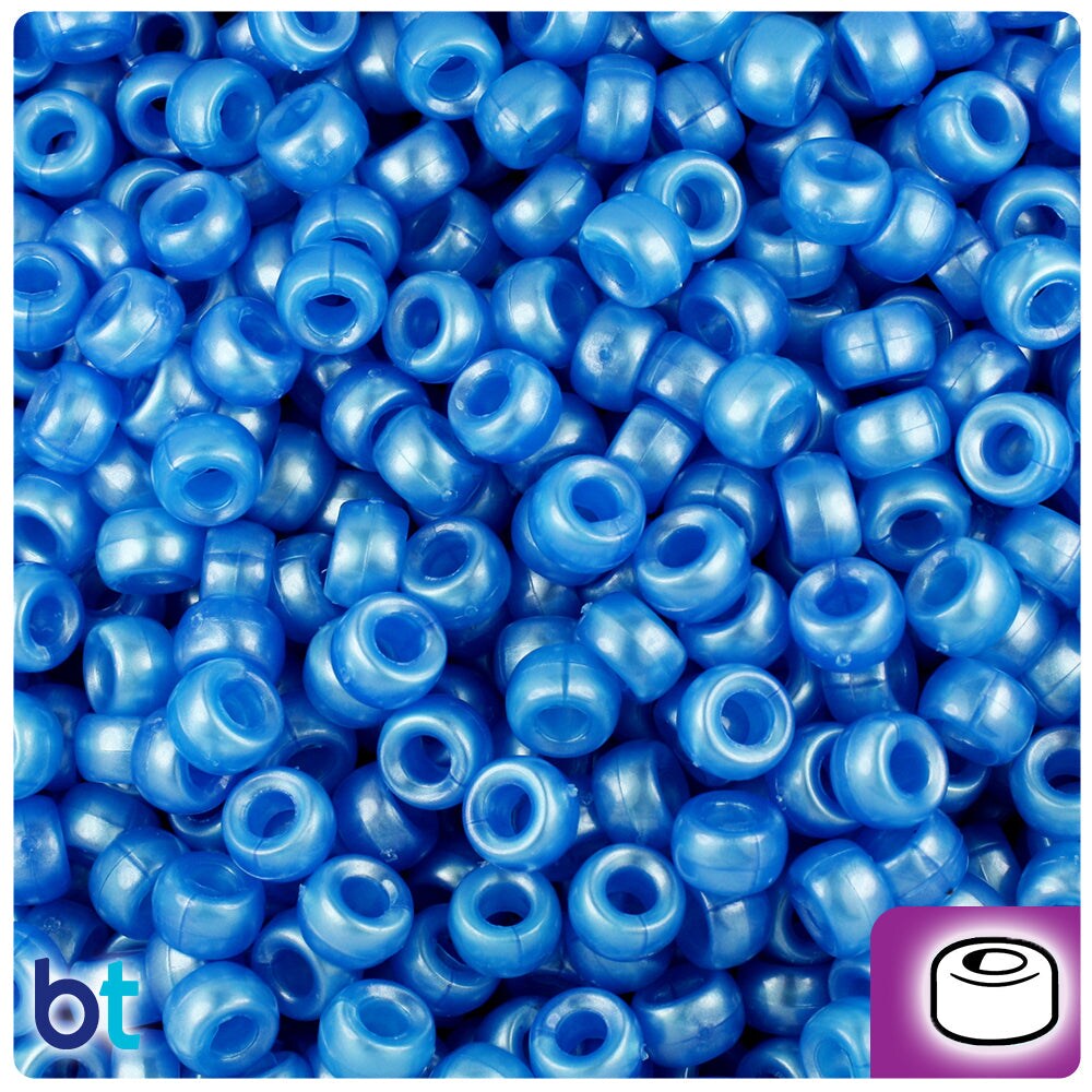 BeadTin Dark Blue Pearl 6.5mm Mini Barrel Plastic Pony Beads (1000pcs)