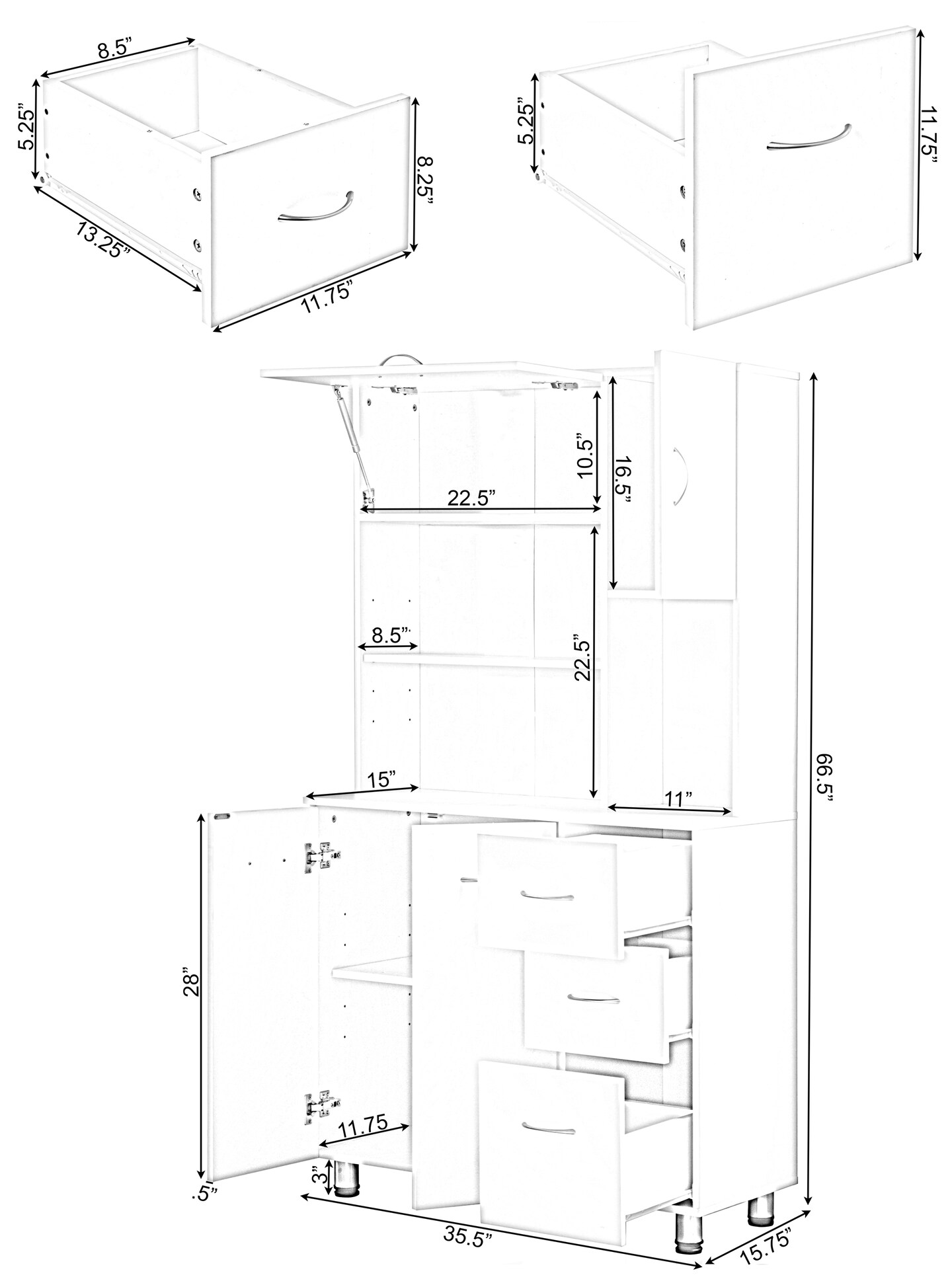 Kitchen Pantry Storage Cabinet with Doors and Shelves, White