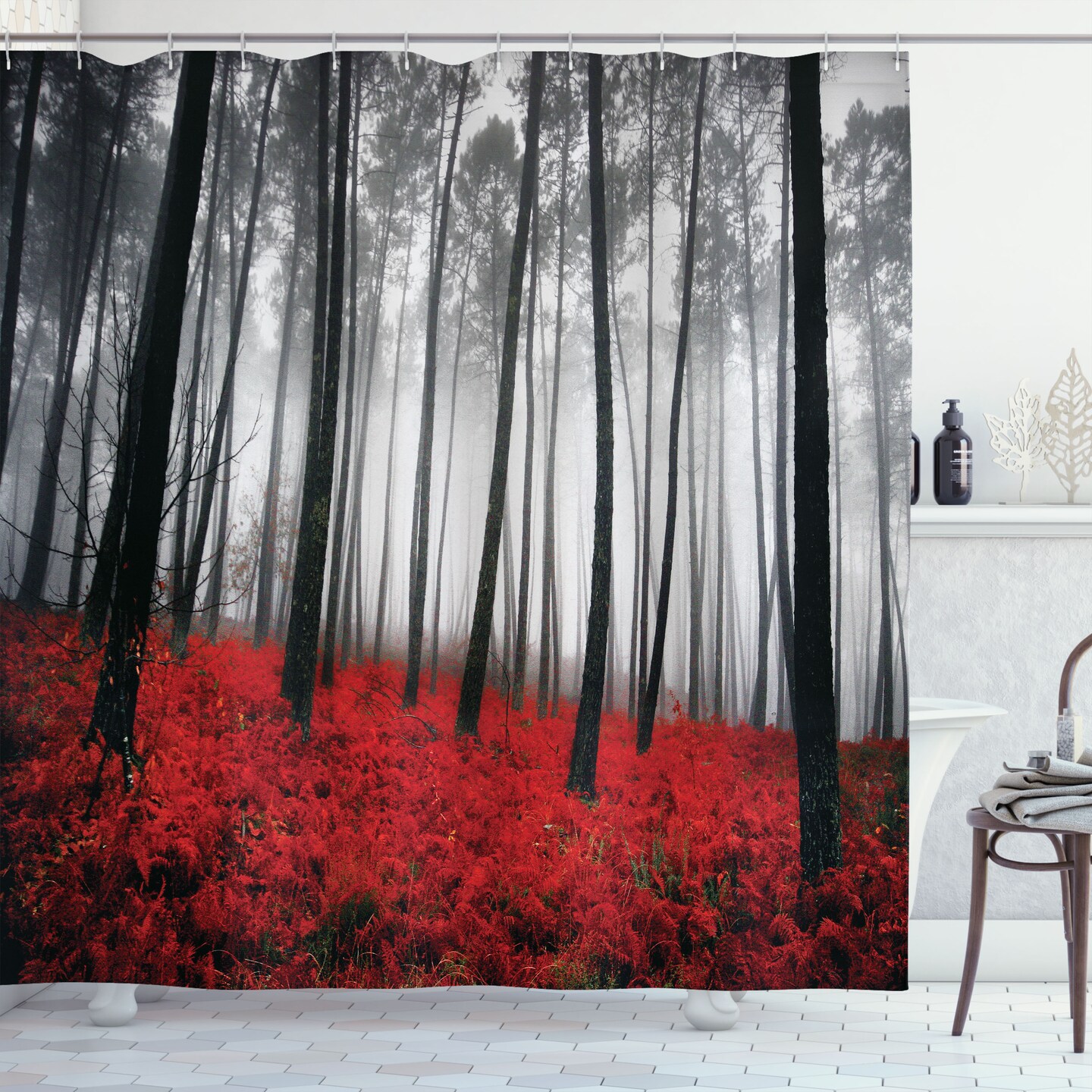 Tree Forest Abstract Bathroom Set with Shower Curtain