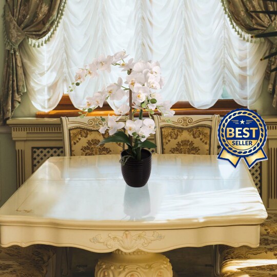 22-Inch Phalaenopsis Orchid Arrangement in Black Ribbed Ceramic Vase - Lifelike Silk Flowers & Latex Foliage for Elegant Home & Office Décor - Timeless Floral Arrangement, Floral Home by Artificial Flowers