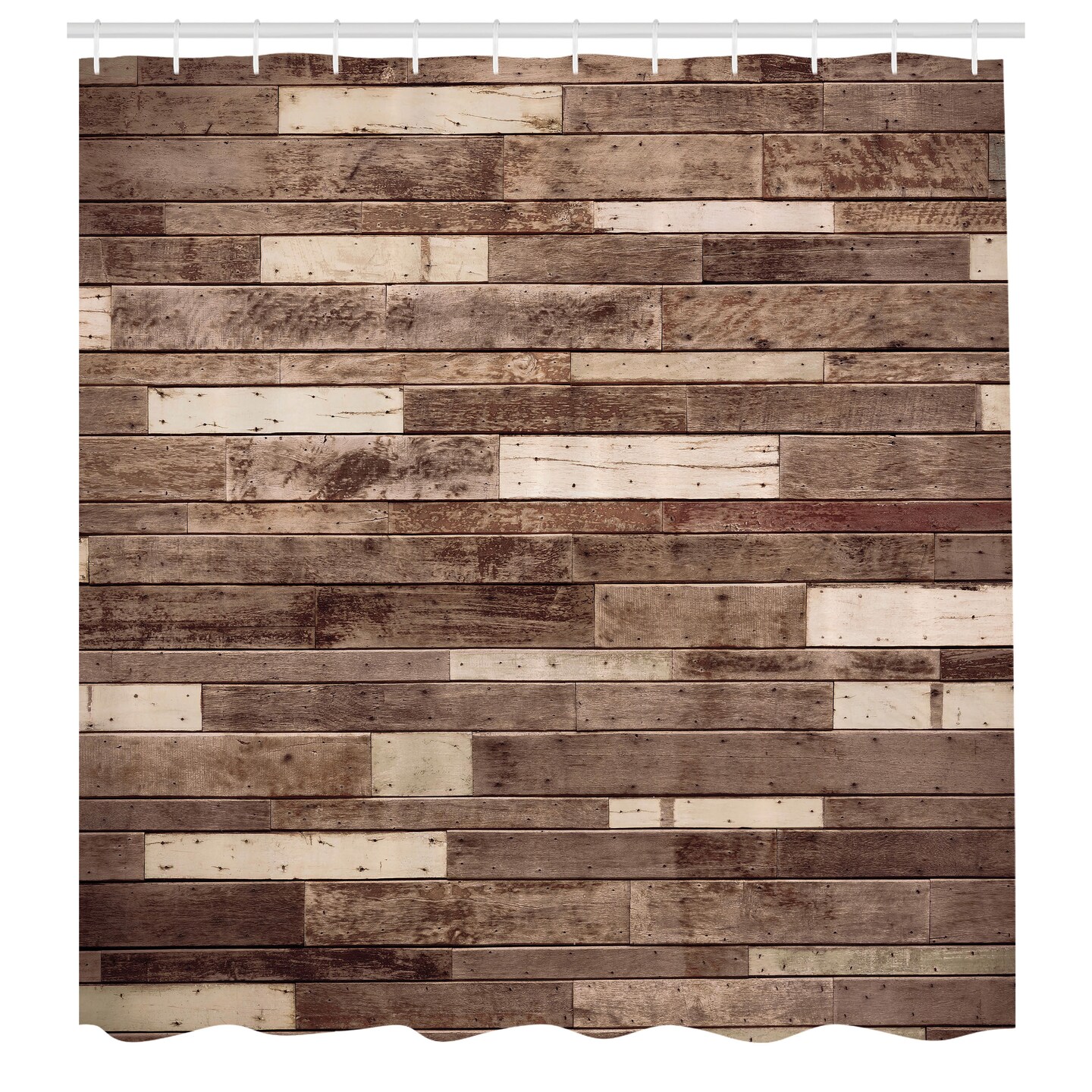 Ambesonne Wooden Print Shower Curtain, Wall Floor Textured Planks Panels Art Grain Cottage Lodge Hardwood Pattern, Cloth Fabric Bathroom Decor Set with Hooks, 69&#x22; W x 70&#x22; L, Brown