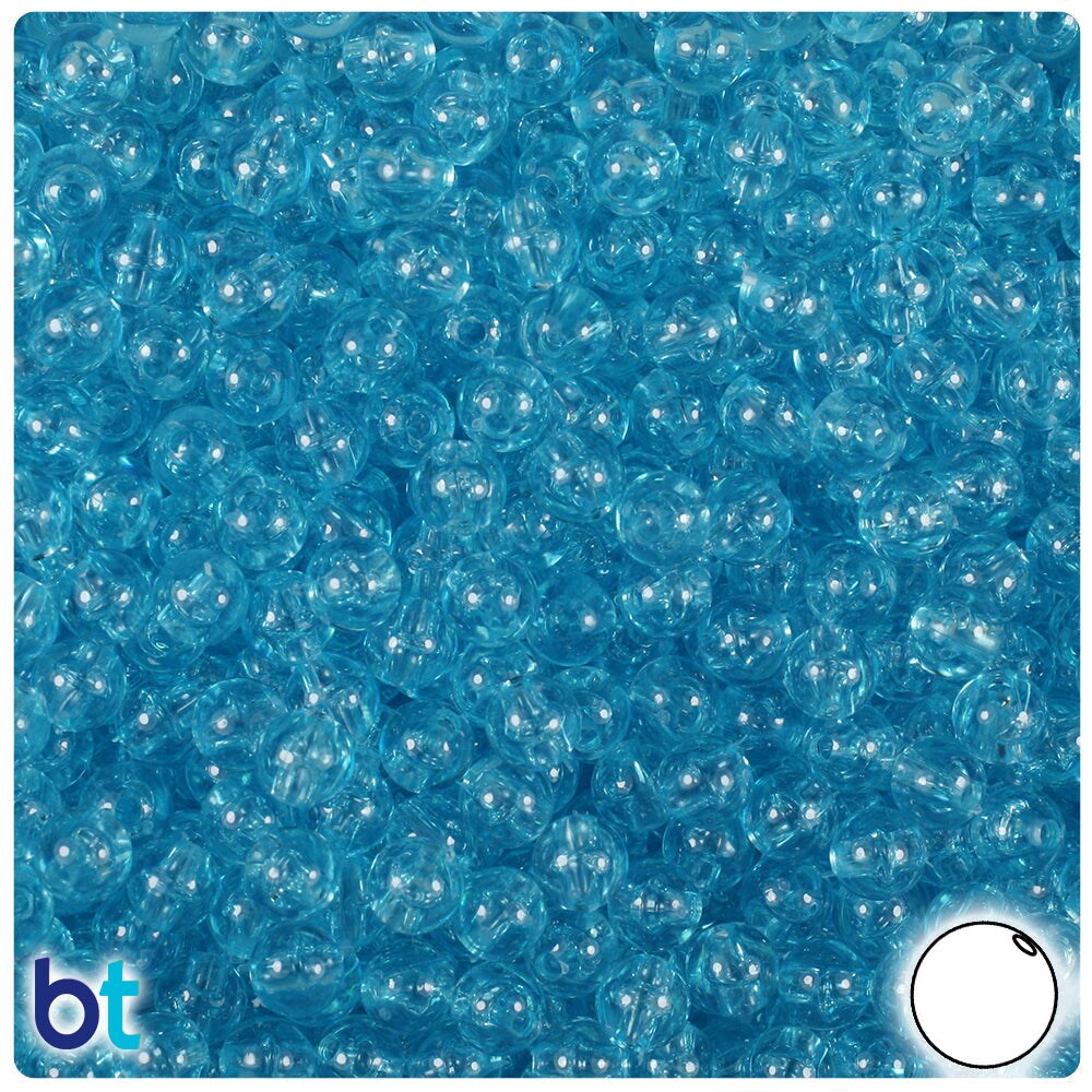 BeadTin Light Turquoise Transparent 6mm Round Plastic Craft Beads (500pcs)