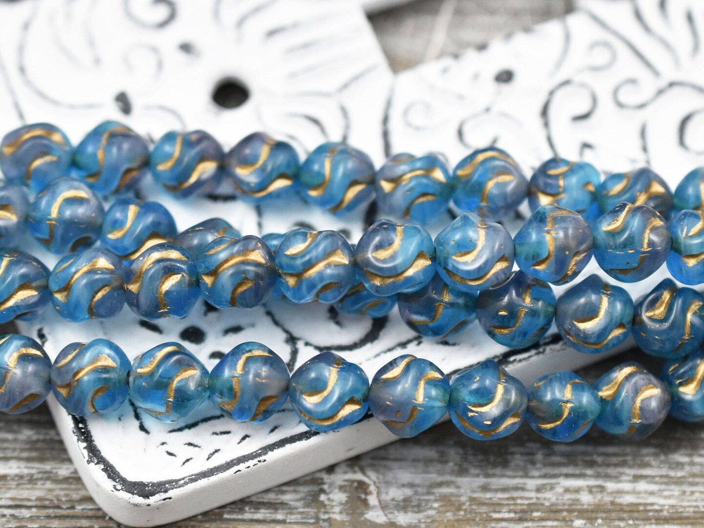 8mm Czech Blue Round Glass Beads