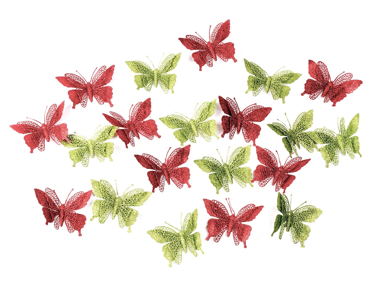 Butterfly Ornament Clips, Shatterproof Christmas Tree Ornaments Green And Red, Butterfly Decoration For Home, Party, Wedding, Or Holiday Dcor (Red, Green)
