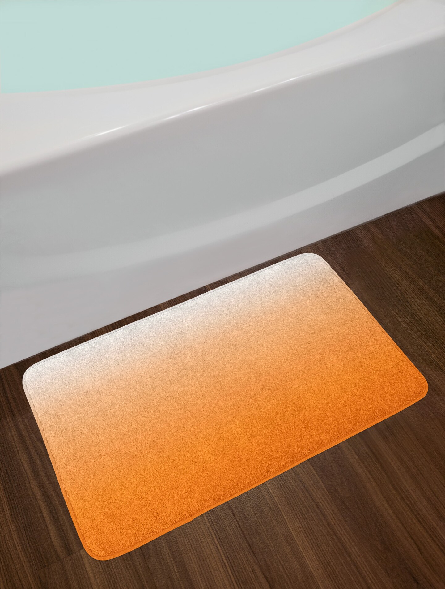 Ambesonne Ombre Bath Mat, Sunset Summer Inspired Orange Colored Modern Abstract Design Work of Art Print, Plush Bathroom Decor Mat with Non Slip Backing, 29.5&#x22; X 17.5&#x22;, White Orange