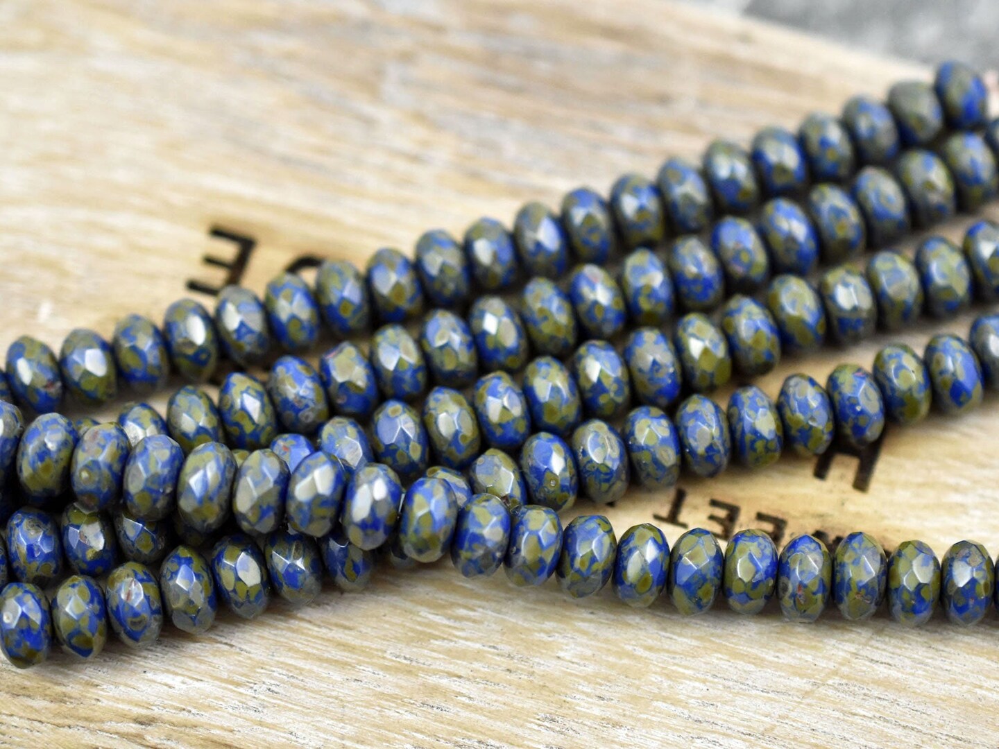 *21* 5x7mm Opaque Cobalt Travertine Fire Polished Rondelle Beads