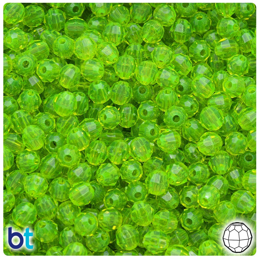 BeadTin Lime Roe Transparent 6mm Faceted Round Plastic Craft Beads (600pcs)