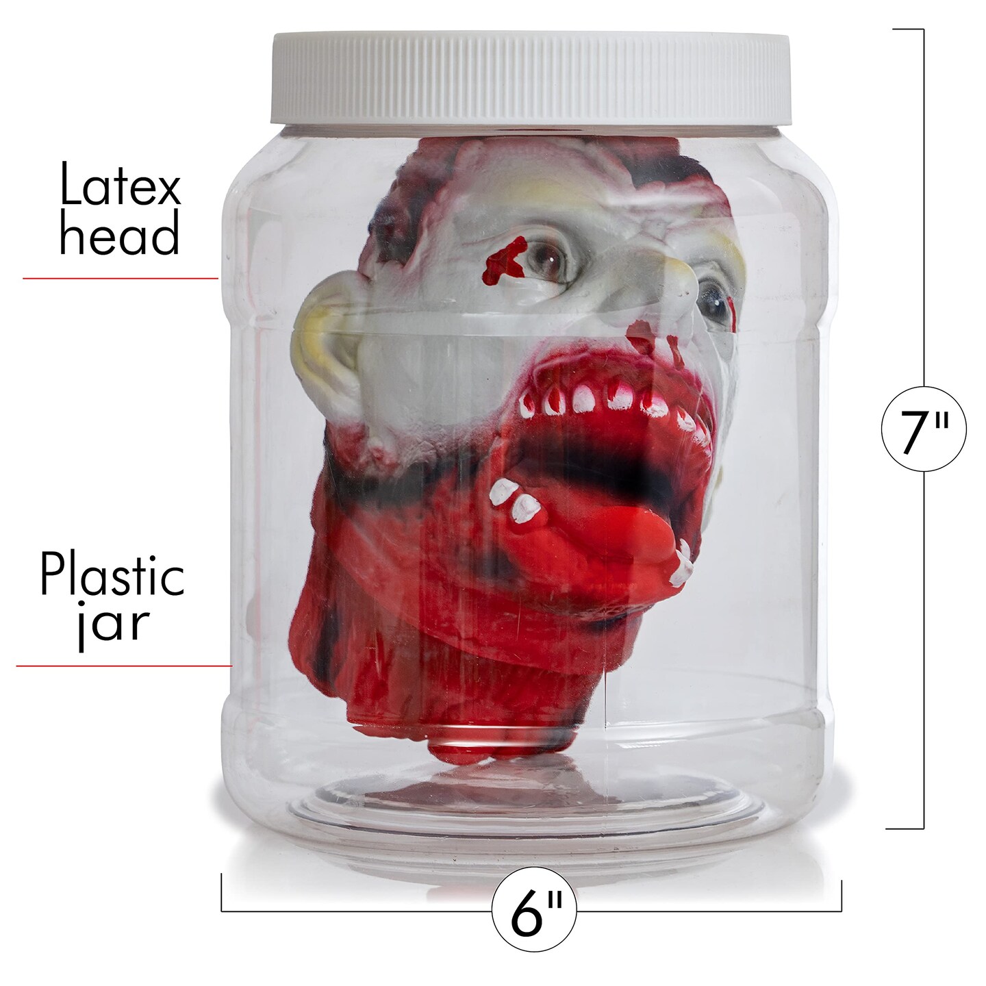 Laboratory Head in Jar - Gory Fake Severed Face Scary Party Decorations Props for Insane Asylum Haunted House Décor