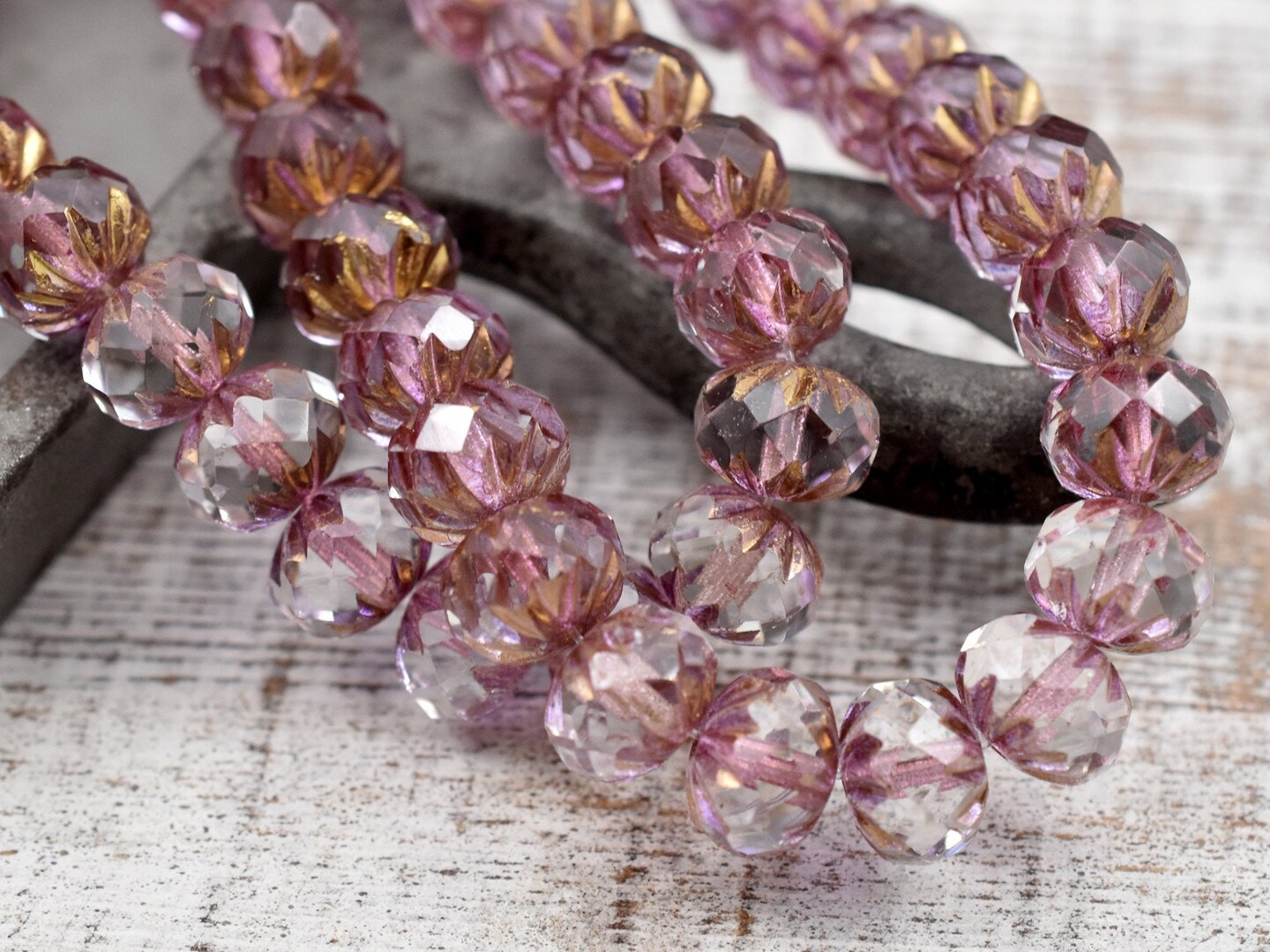 *25* 6x9mm Purple Bronze Washed Crystal Cruller Rondelle Beads