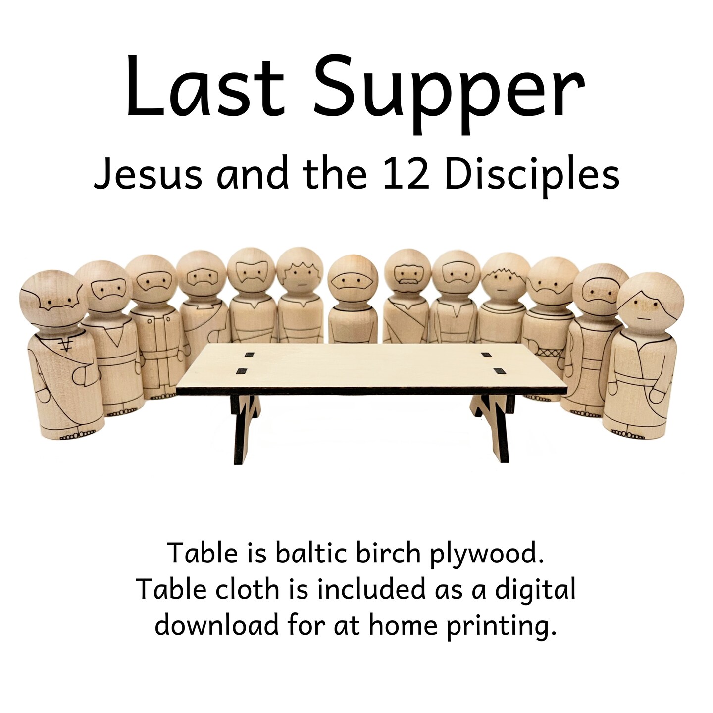 Last Supper Jesus and 12 Disciples Peg Doll Set by Pegsies™