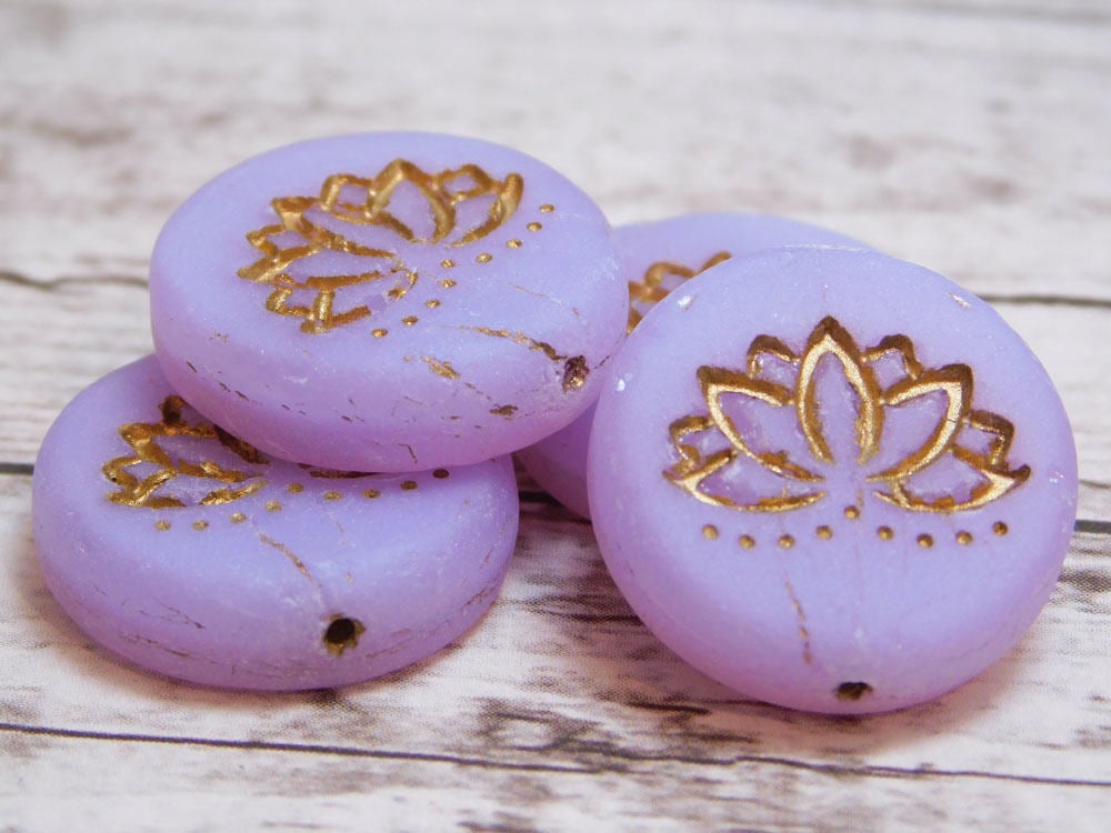 *2* 18mm Bronze Washed Matte Lilac Lotus Flower Coin Beads