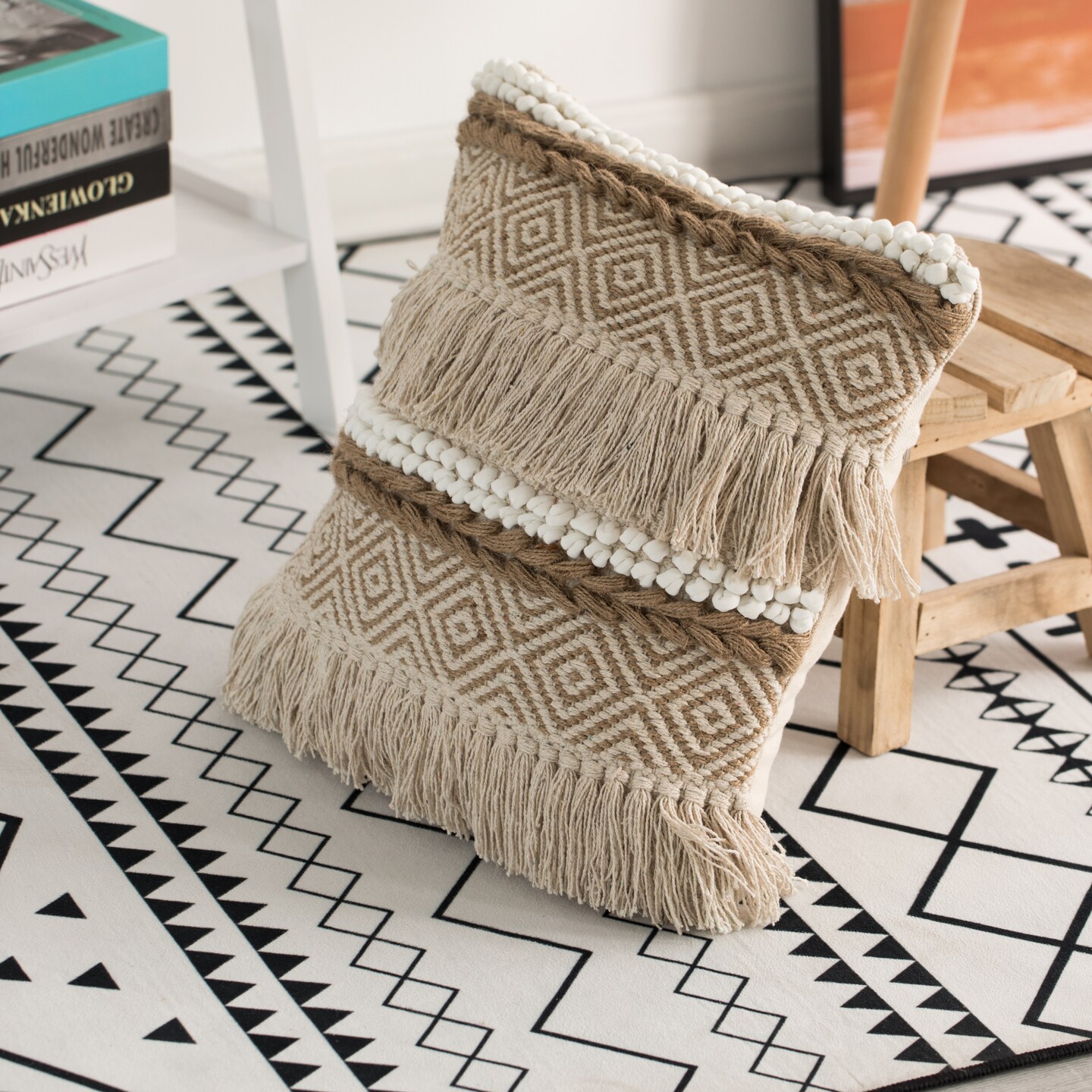 16&#x22; Decorative Handwoven Cotton Throw Pillow Cover with Embossed Dots