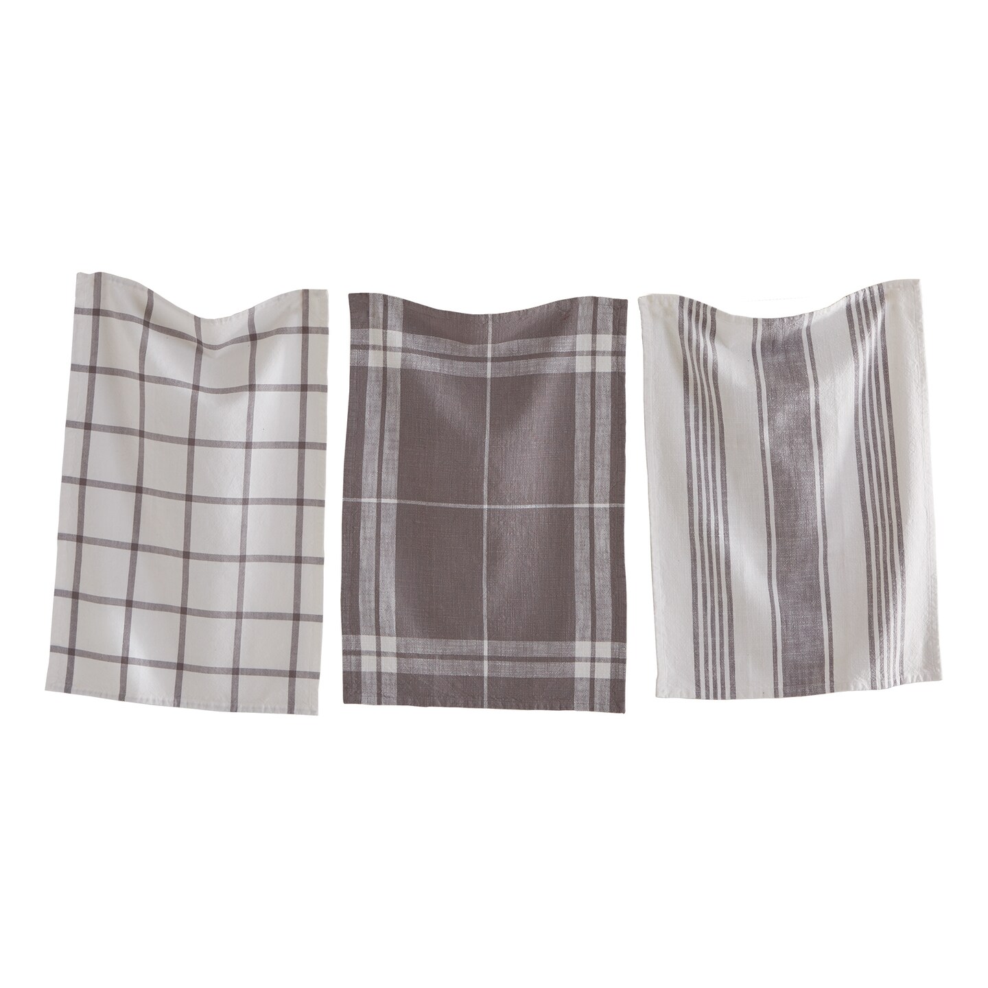 Classic Dishtowel Set Of 3 Check Stripe Window Pane Gray Cotton Yarn Dye Slub Weave Enzyme Wash Machine Wash 26L x 18W