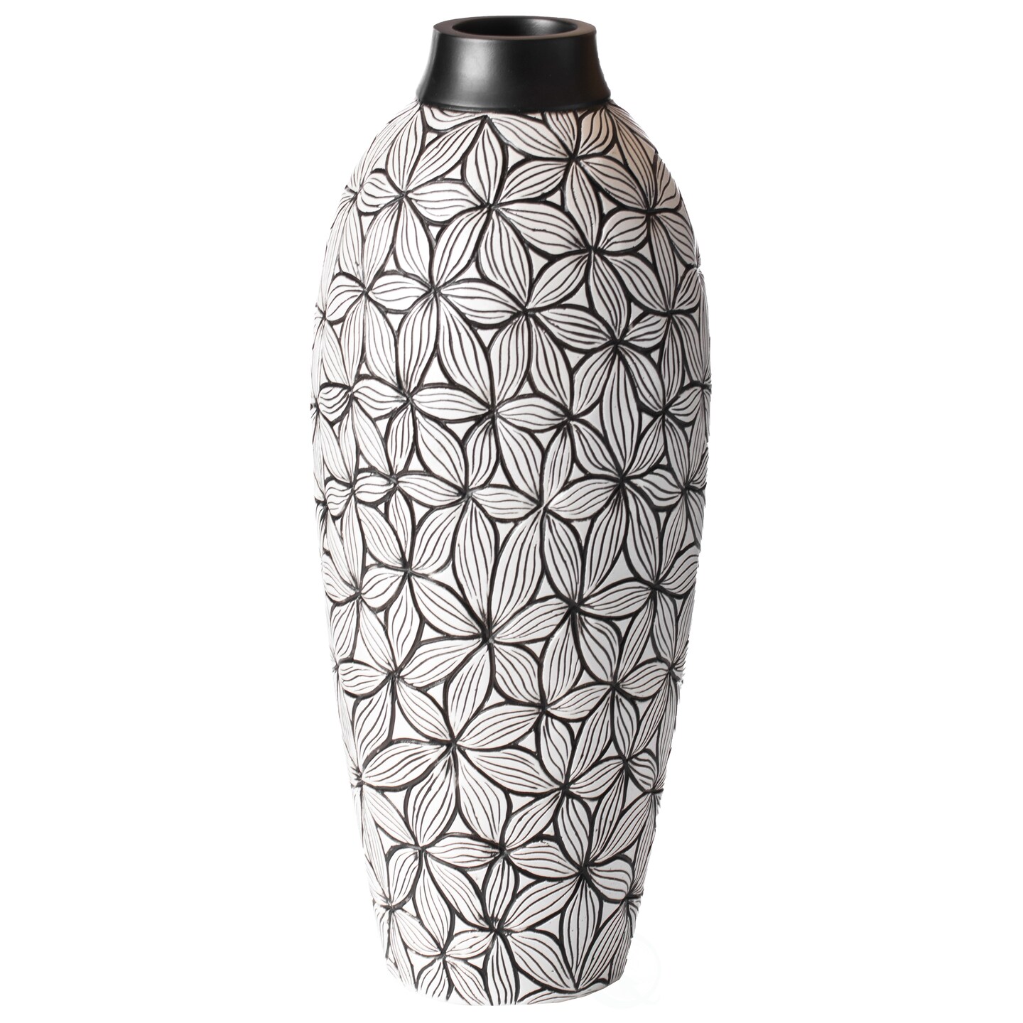 Timeless Flower-Inspired Ceramic Vase - Unique White 17-Inch-Tall Round Table Decor for Entryway, Dining Room, Living Room - Classic White Pottery - Elegant Home Accent with Chic Floral Touch