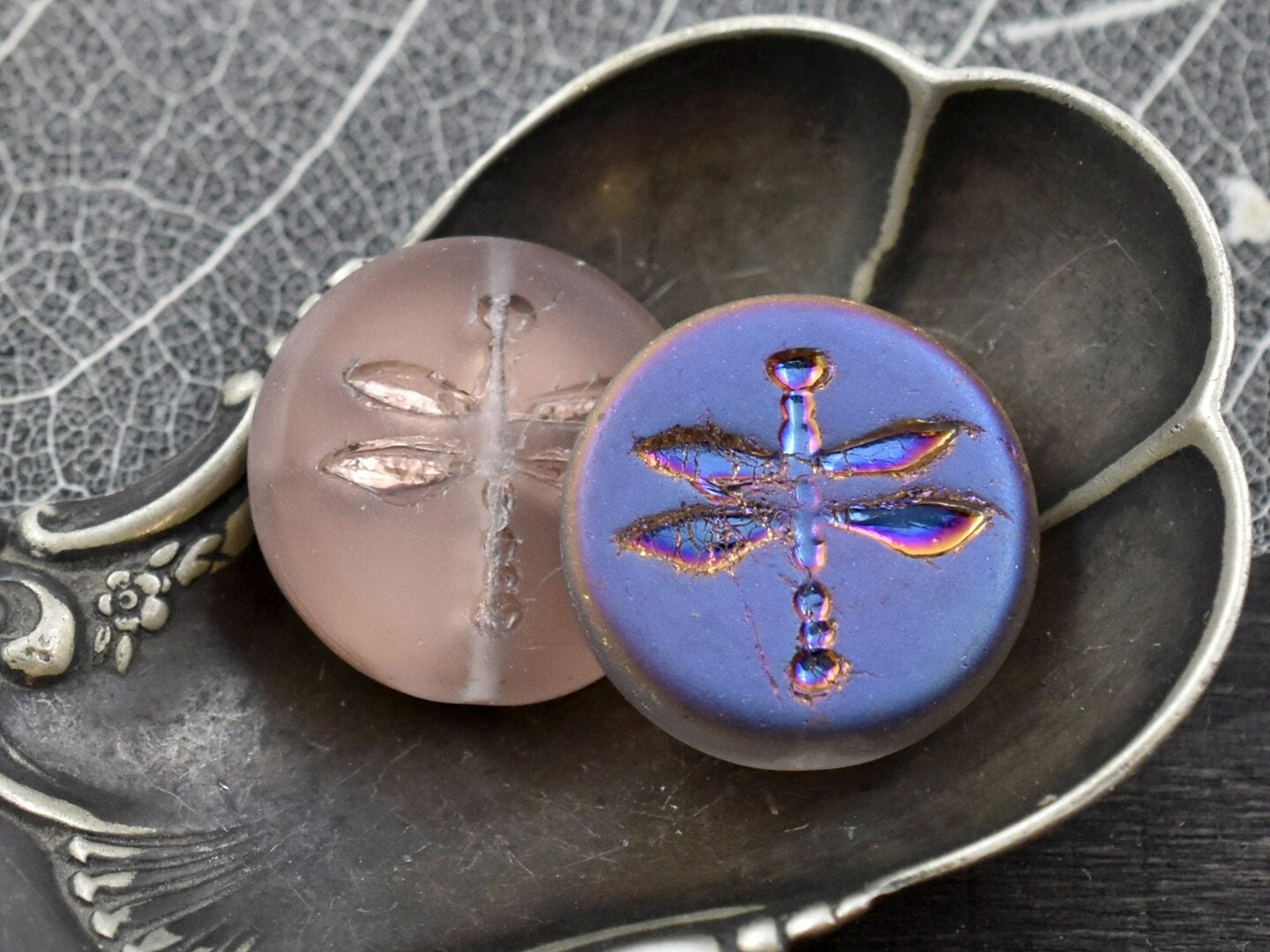 *2* 18mm Rosaline Pink Marea Dragonfly Coin Beads