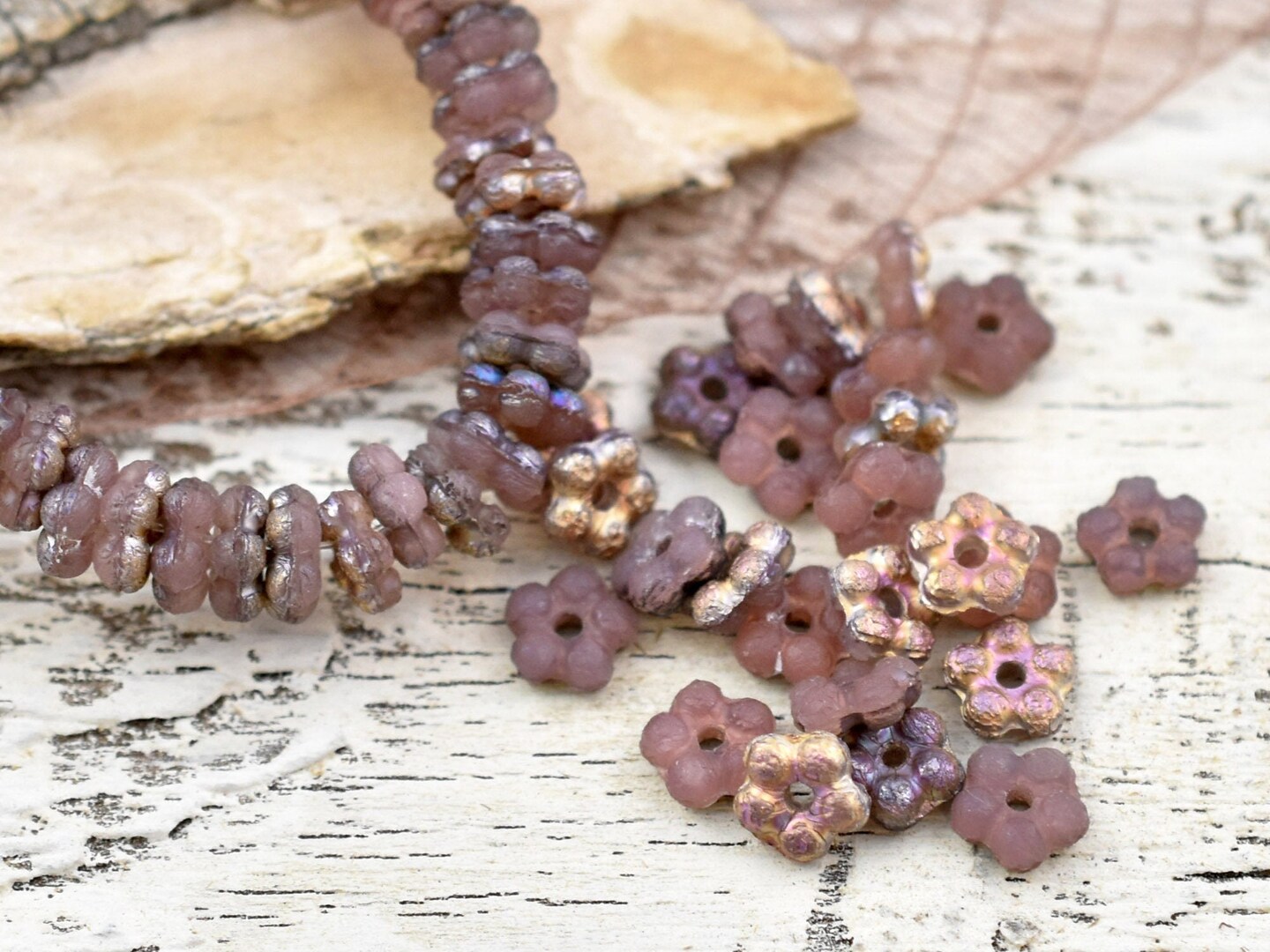 *50* 5mm Copper AB Washed Etched Rosewood Forget Me Not Rondelle Daisy Beads