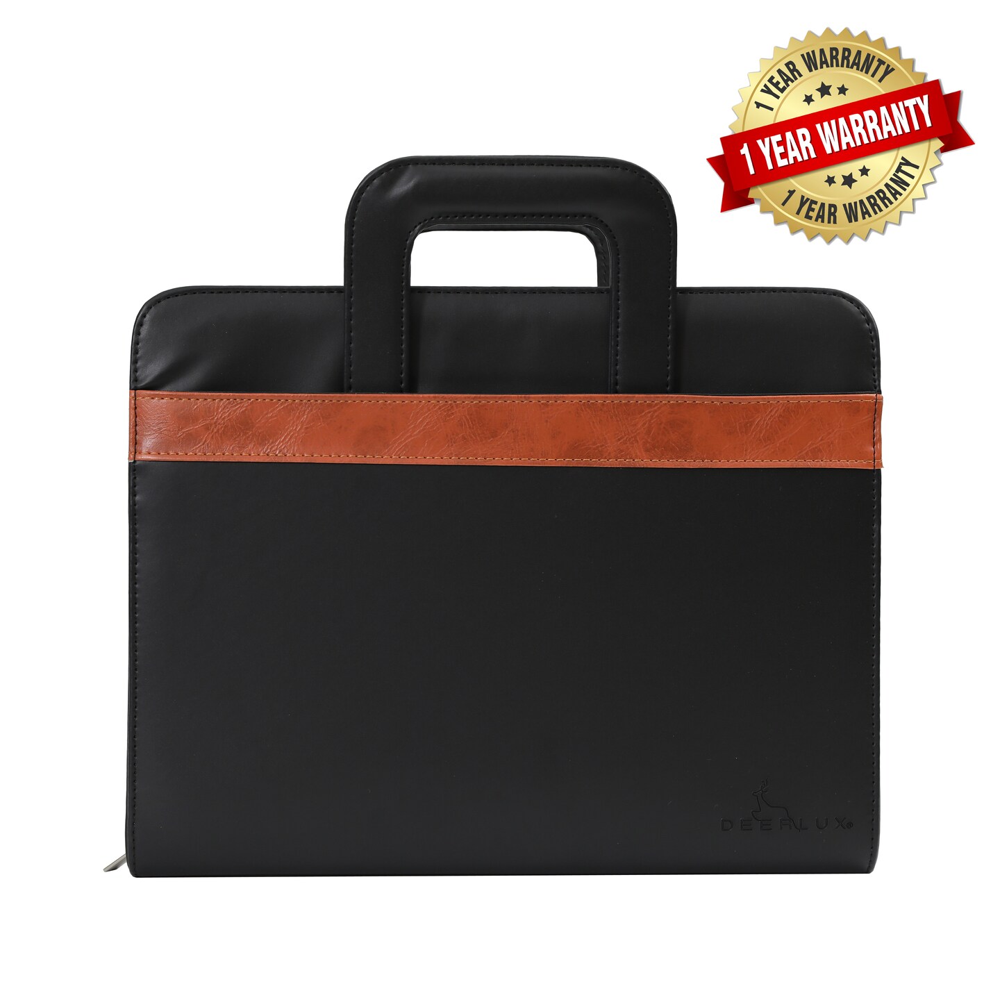 Black Leather Business Portfolio with Handles, Includes Large Notepad and Tablet Sleeve