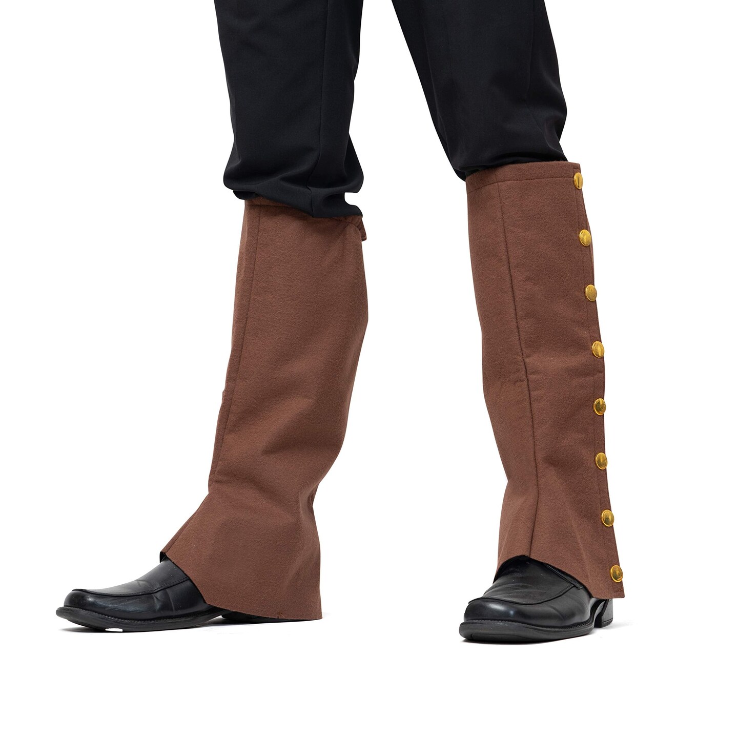 Faux Suede Steampunk Boots - Over The Shoe Brown Costume Boots Accessories with Gold Buttons for Medieval and Renaissance Costumes for Adults and Children