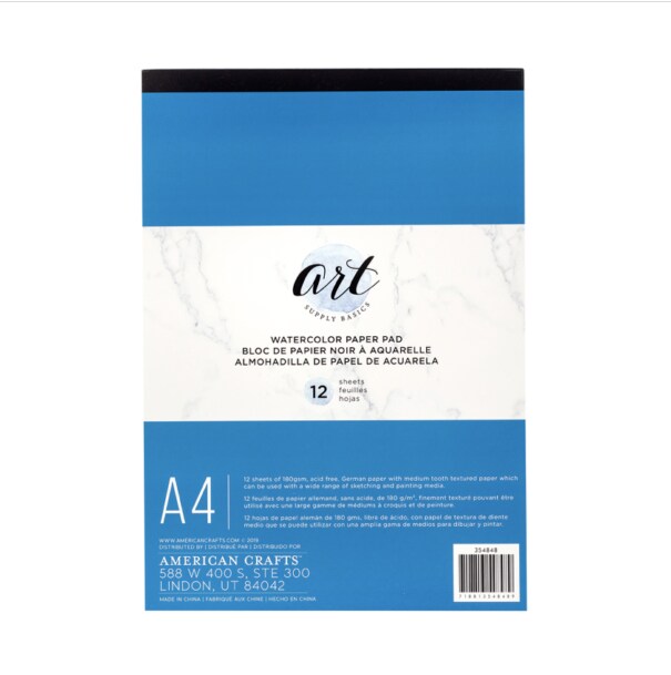 PAPER PAD - AC - ART SUPPLY BASICS - A4 - SKETCH PAD - WATERCOLOR - 12 SHEETS 354848