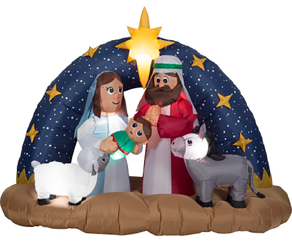 6.5' Gemmy Snowy Starry Night Nativity Scene w/ Donkey & Sheep 882520