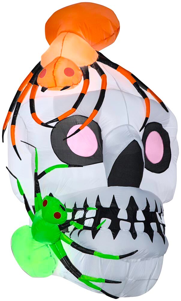 5.5&#x27; Gemmy Airblown Inflatable Skull With Spiders Scene 75074
