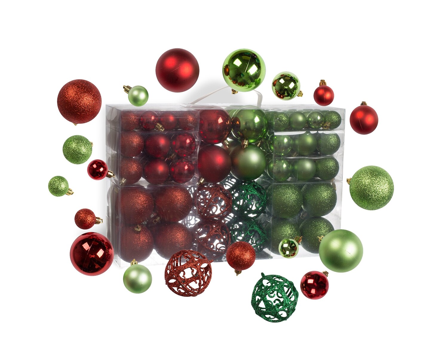 100 Shatterproof Christmas Ornament Balls - Christmas Ornaments For Christmas Tree Home Wedding Or Parties Decorative Ball (Sizes, 1.2" 1.6" & 2.4" ) (Red & Green)