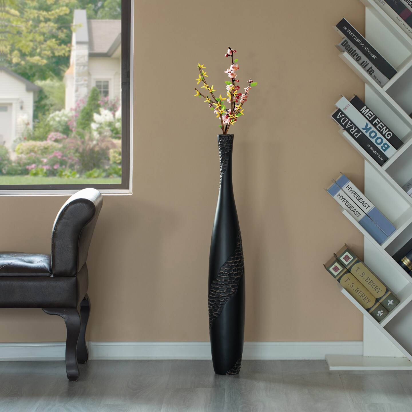 Contemporary Bottle Shape Decorative Floor Vase, Brown with Cobbled Stone Pattern