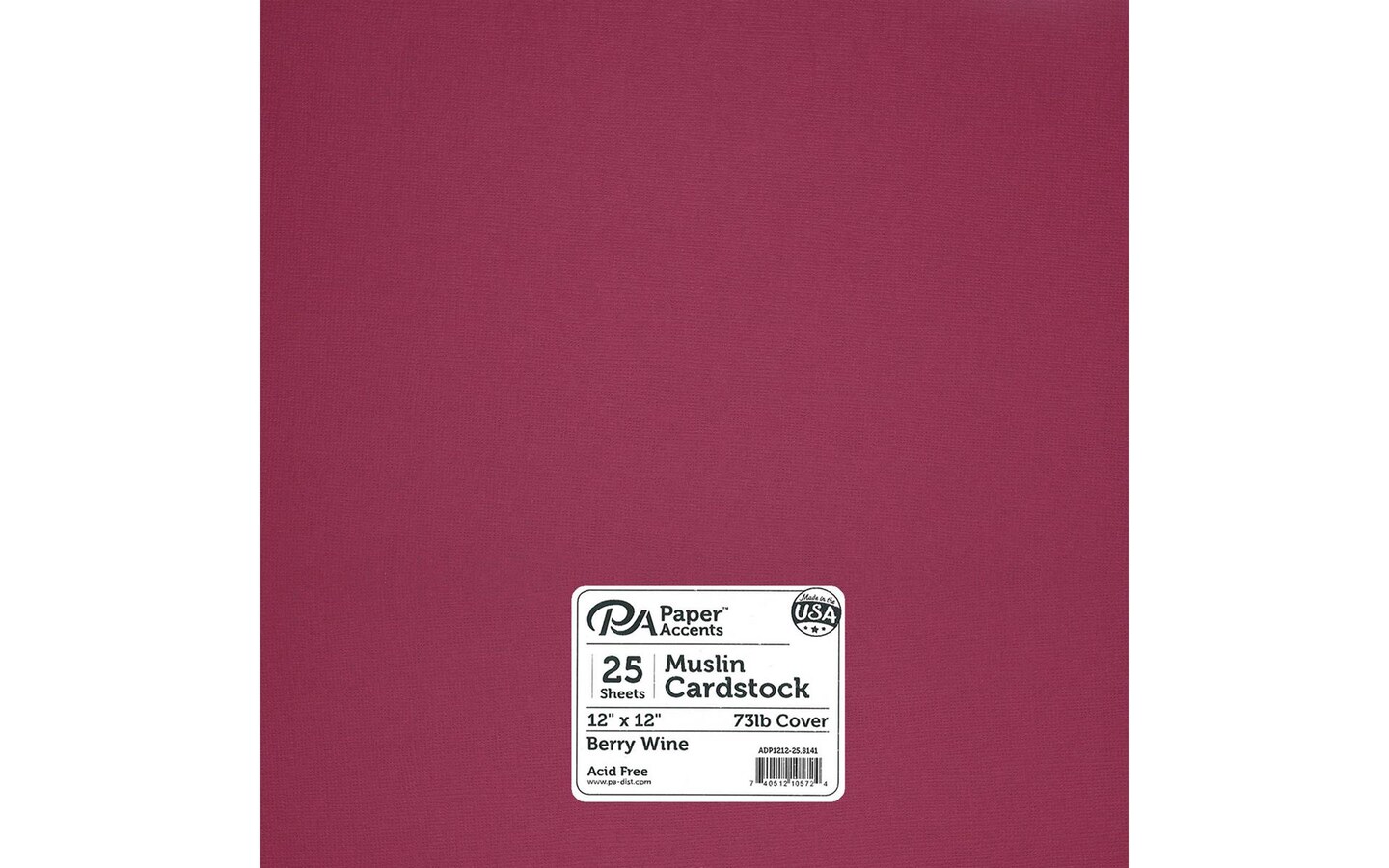 PA Paper Accents Muslin Cardstock 12&#x22; x 12&#x22; Berry Wine, 73lb colored cardstock paper for card making, scrapbooking, printing, quilling and crafts, 25 piece pack
