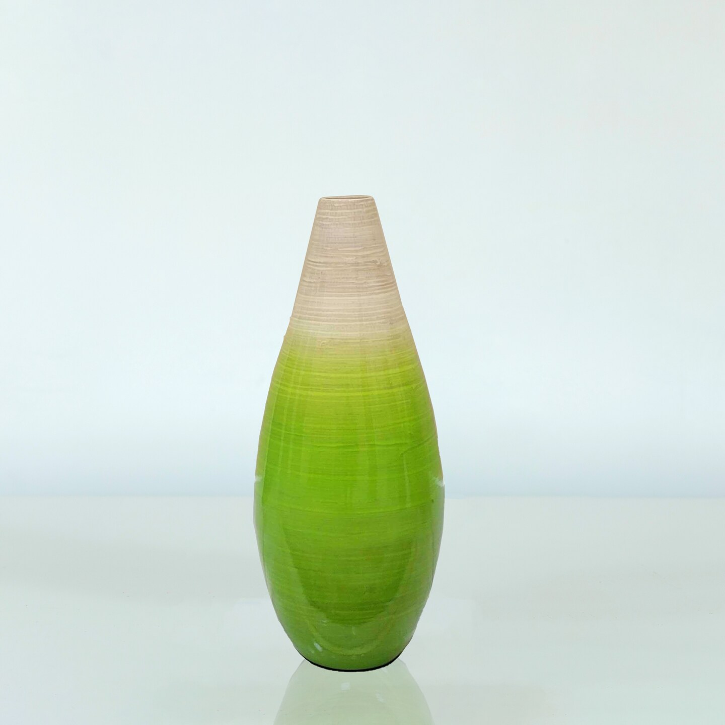 Contemporary Bamboo Floor Flower Vase Tear Drop Design for Dining, Living Room, Entryway Decoration Fill It with Dried Branches or Flowers, Green