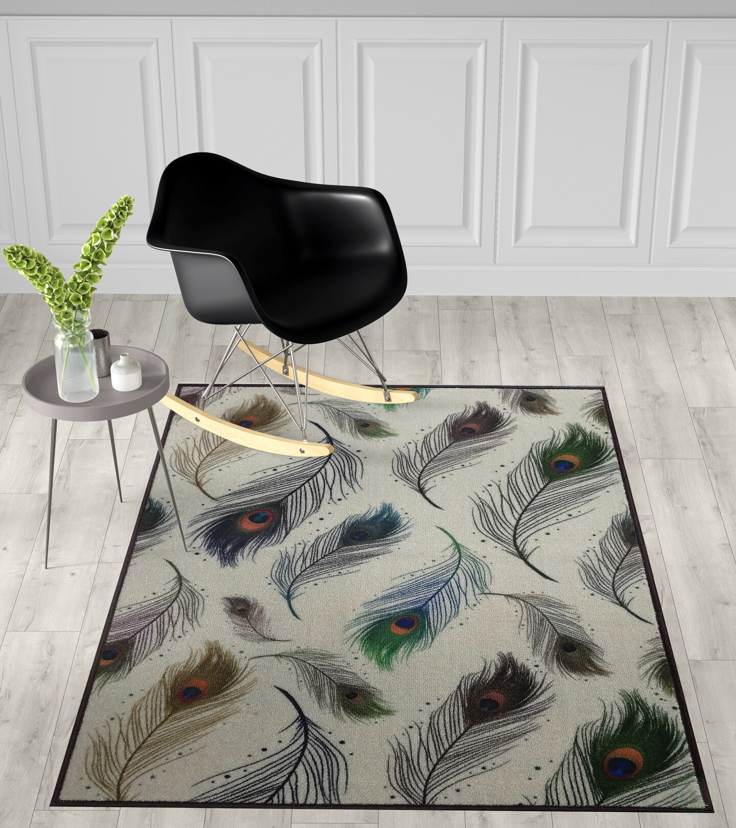 Deerlux Modern Animal Print Living Room Area Rug with Nonslip Backing, Peacock Pattern, 8 x 10 Ft Large