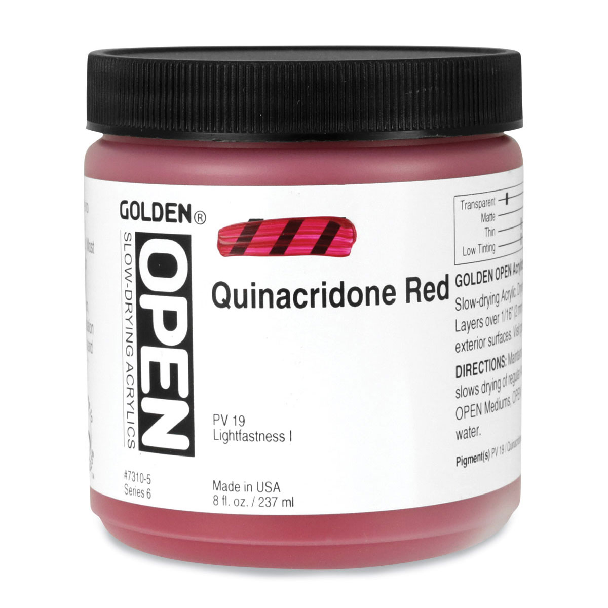Golden Open Acrylics - Quinacridone Red, 8 oz Jar