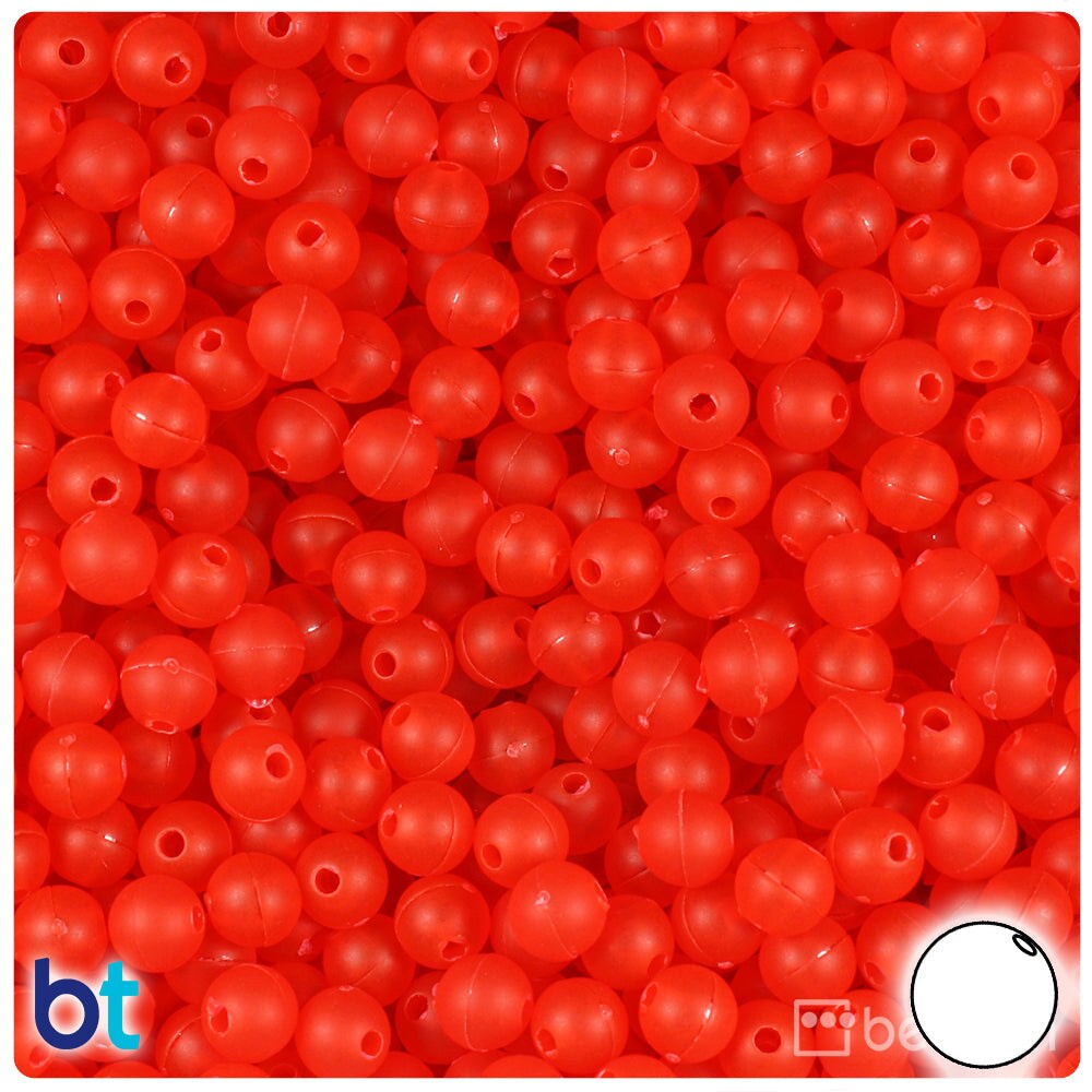 BeadTin Fire Red Frosted 6mm Round Plastic Craft Beads (500pcs)