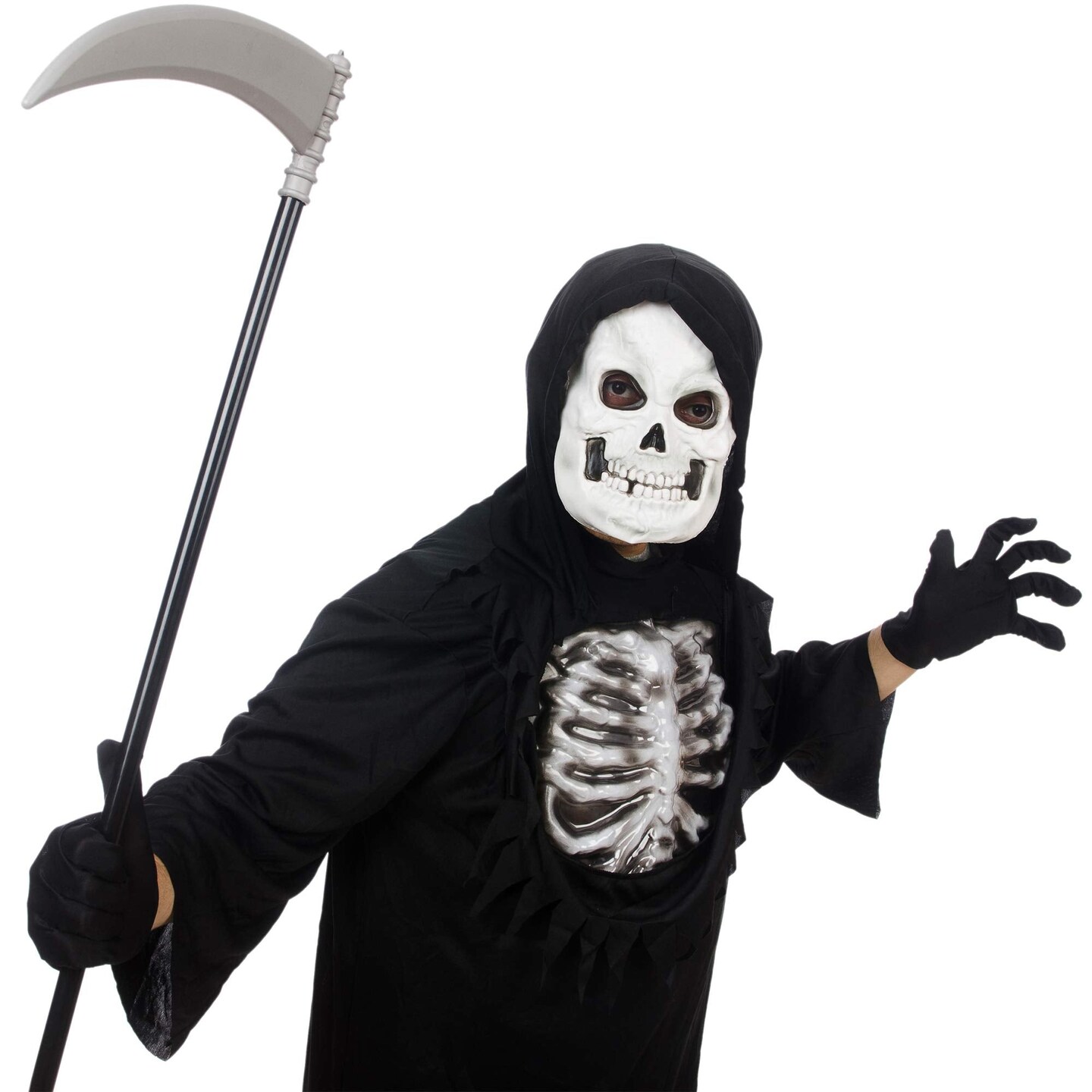 Skeleteen Grey Death Scythe Staff - Grim Reaper Death Costume Accessories Weapon Scythe Prop