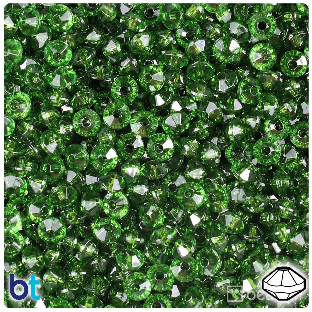 BeadTin Dark Peridot Transparent 6mm Faceted Rondelle Plastic Craft Beads (1350pcs)
