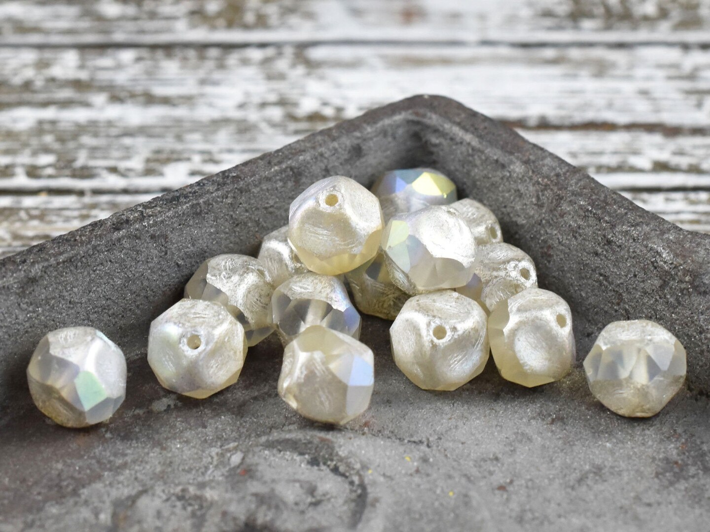 *15* 9mm Antique Silver AB Washed Crystal Central Cut Round Beads