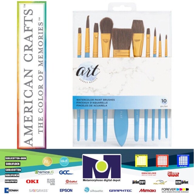 PAINT BRUSHES -AC- ART SUPPLY BASICS - WATERCOLOR-NATURAL BRISTLES 10 Pcs 354839