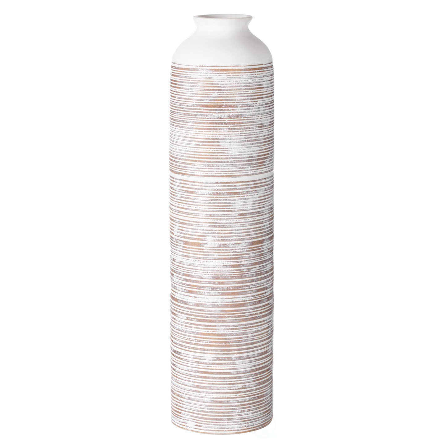 Contemporary Floor Vase - Ribbed 20-Inch-Tall Trumpet Style Ceramic White Table Vase - Modern Home Decor Accent for Entryway, Dining, or Living Room – Elegant Sleek Design, Versatile Decoration Piece for Chic Interiors