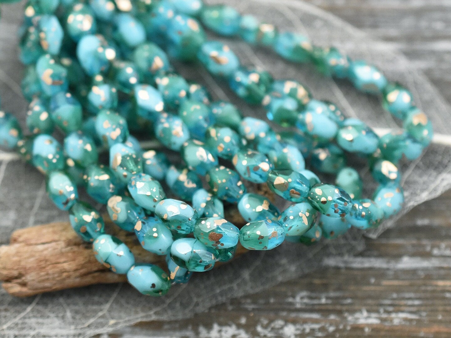 *20* 5x7mm Gold Splattered Mixed Blue &#x26; Green Opal Fire Polished Faceted Oval Beads